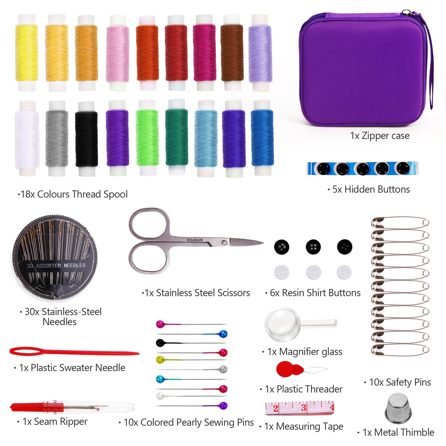 AUERVO Travel Mini Sewing Kit, Over 70 Premium Supplies, Filled with Needles, Scissors, Thimble, Thread, Tape Measure
