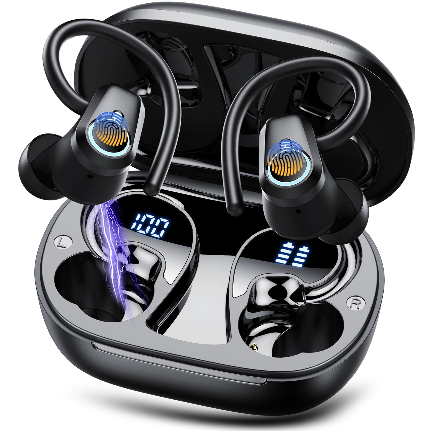 Waterproof Wireless Earbuds Bluetooth 5.3 – 4 ENC Noise Canceling Mics, 50H Battery, Dual LED Display, Sport Earhooks