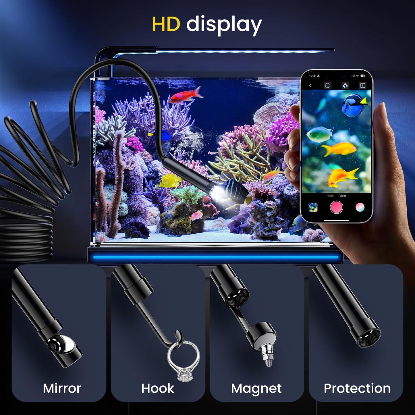 FORKODA Endoscope Inspection Camera - 1920 HD Flexible Rigid Snake Inspection Camera, 8 LED Lights Adjustable IP67 Waterproof Probe Drain Endoscope Camera for Android and iOS(16.4 ft/ 5m)