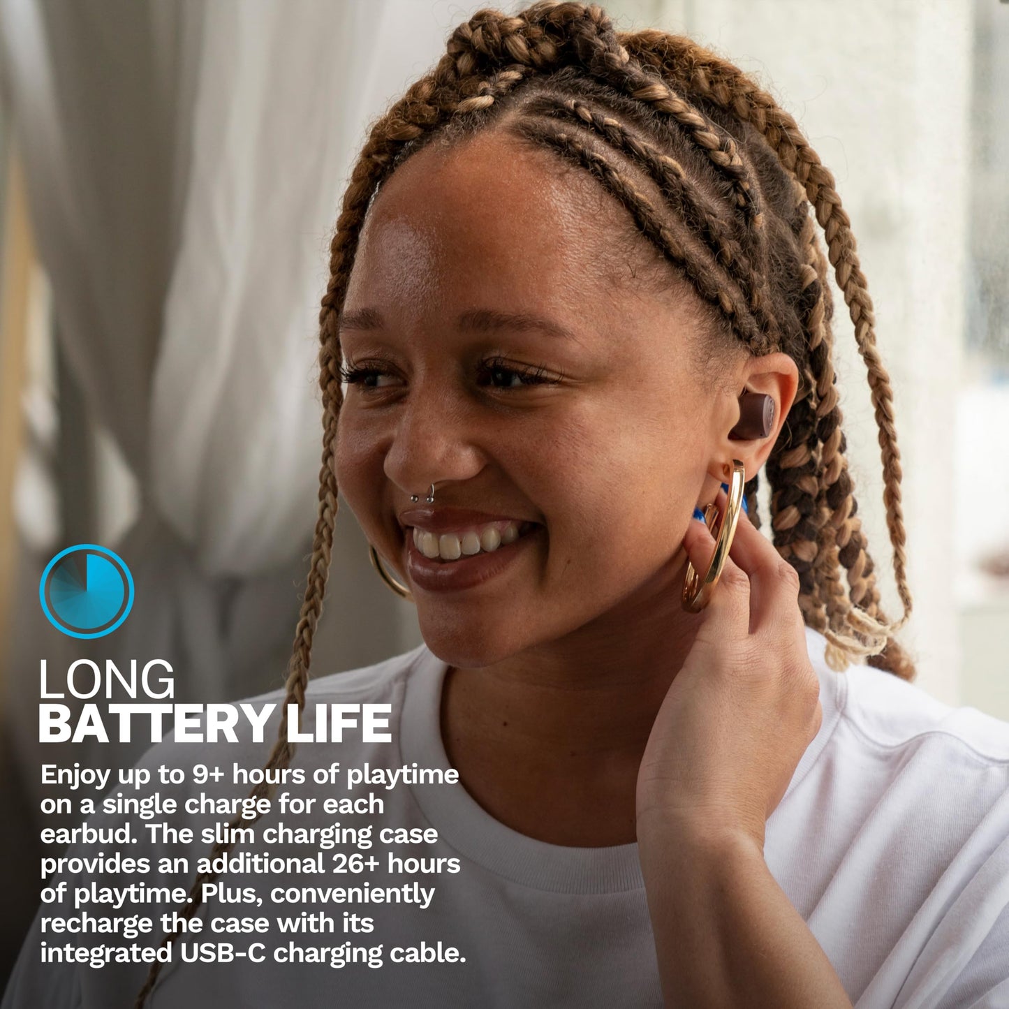 JLab Go Air Pop+ True Wireless Earbuds – Bluetooth Earphones with 35H Playtime, USB-C Charging Case, EQ3 Sound & Multipoint, Black