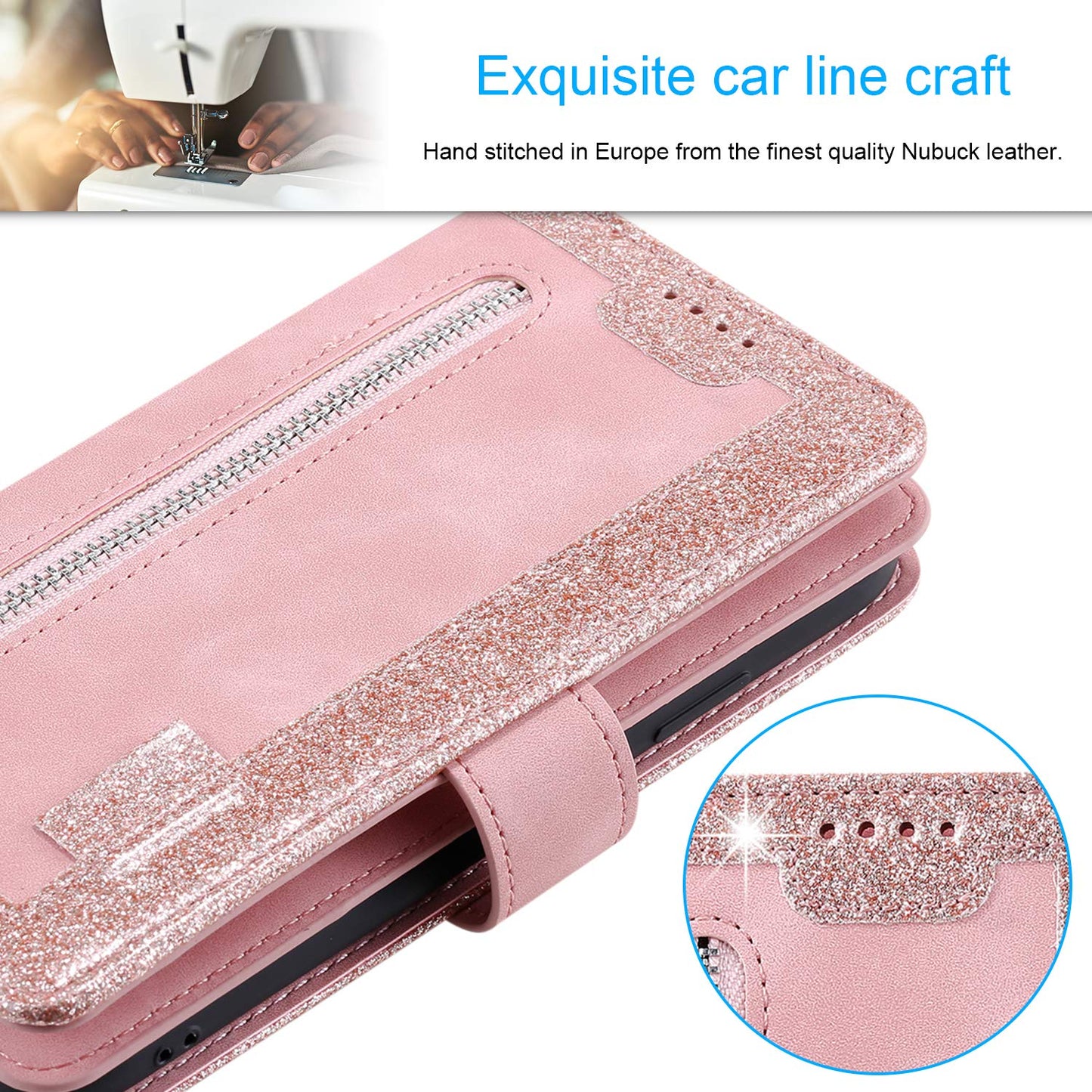UEEBAI Wallet Case for Samsung Galaxy A15 – Retro PU Leather Flip Cover with 9 Card Slots, Zipper Pocket, Magnetic Closure, Kickstand & Wrist Strap, Shockproof Protective Case