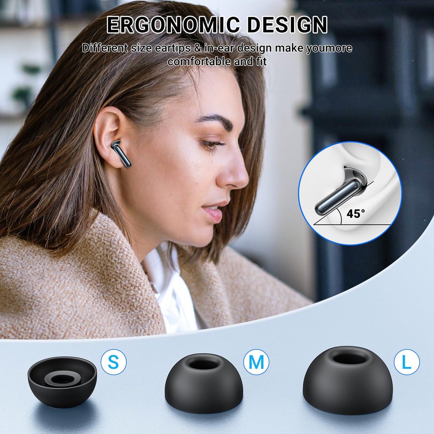 Wireless Earbuds,Earphones Bluetooth 5.3 in Ear with 4 Mic ENC Calls Noise Cancelling Wireless Headphones Mini LED Display HiFi Stereo 42H Playtime Bluetooth Earbuds Touch Control