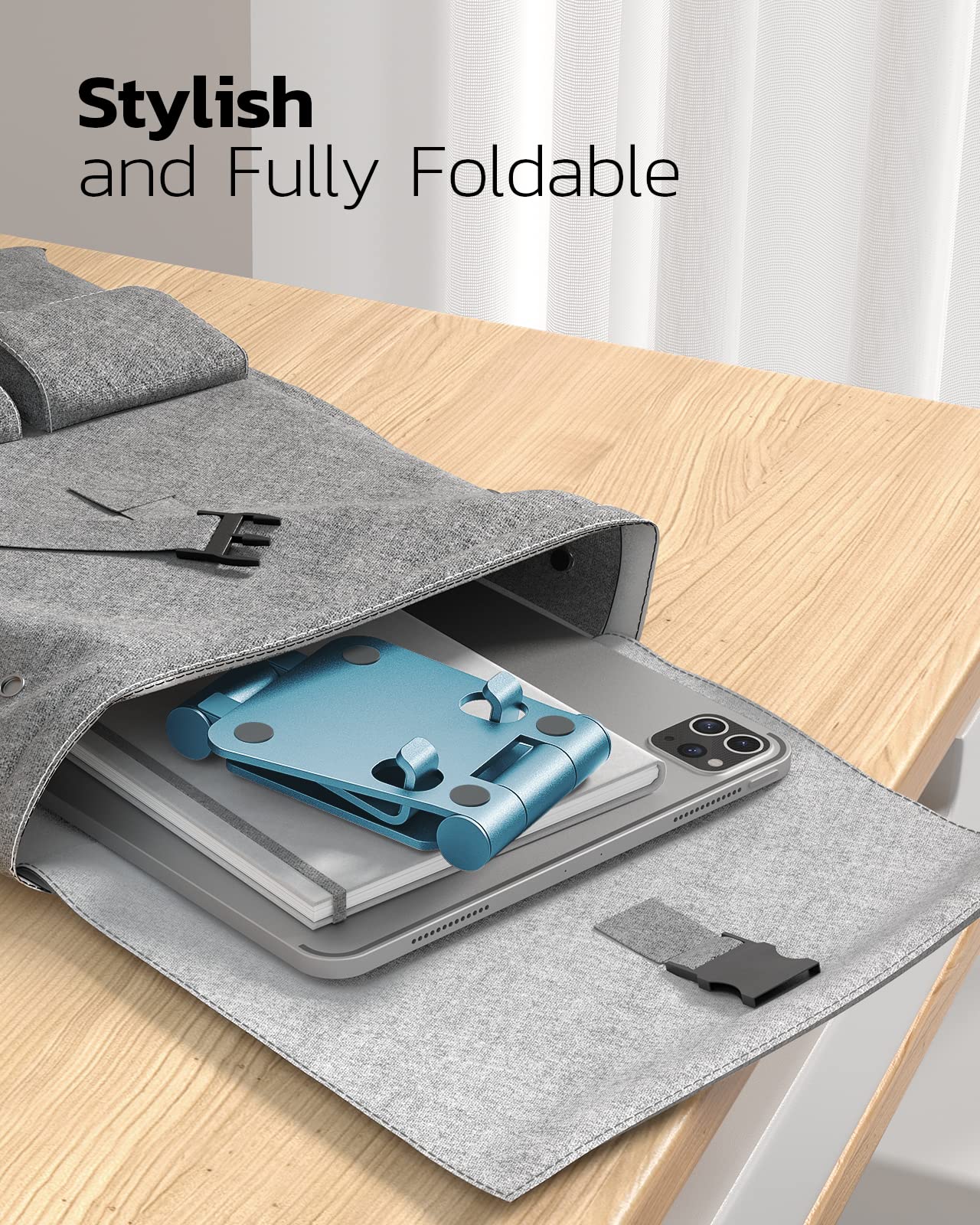 NULAXY Phone Stand, Fully Foldable Angle Height Adjustable Mobile Phone Holder Stand Dock Aluminum Desk Compatible with iPhone 15 14 13 12 11 Pro Max, HUAWEI, Galaxy, All Phones