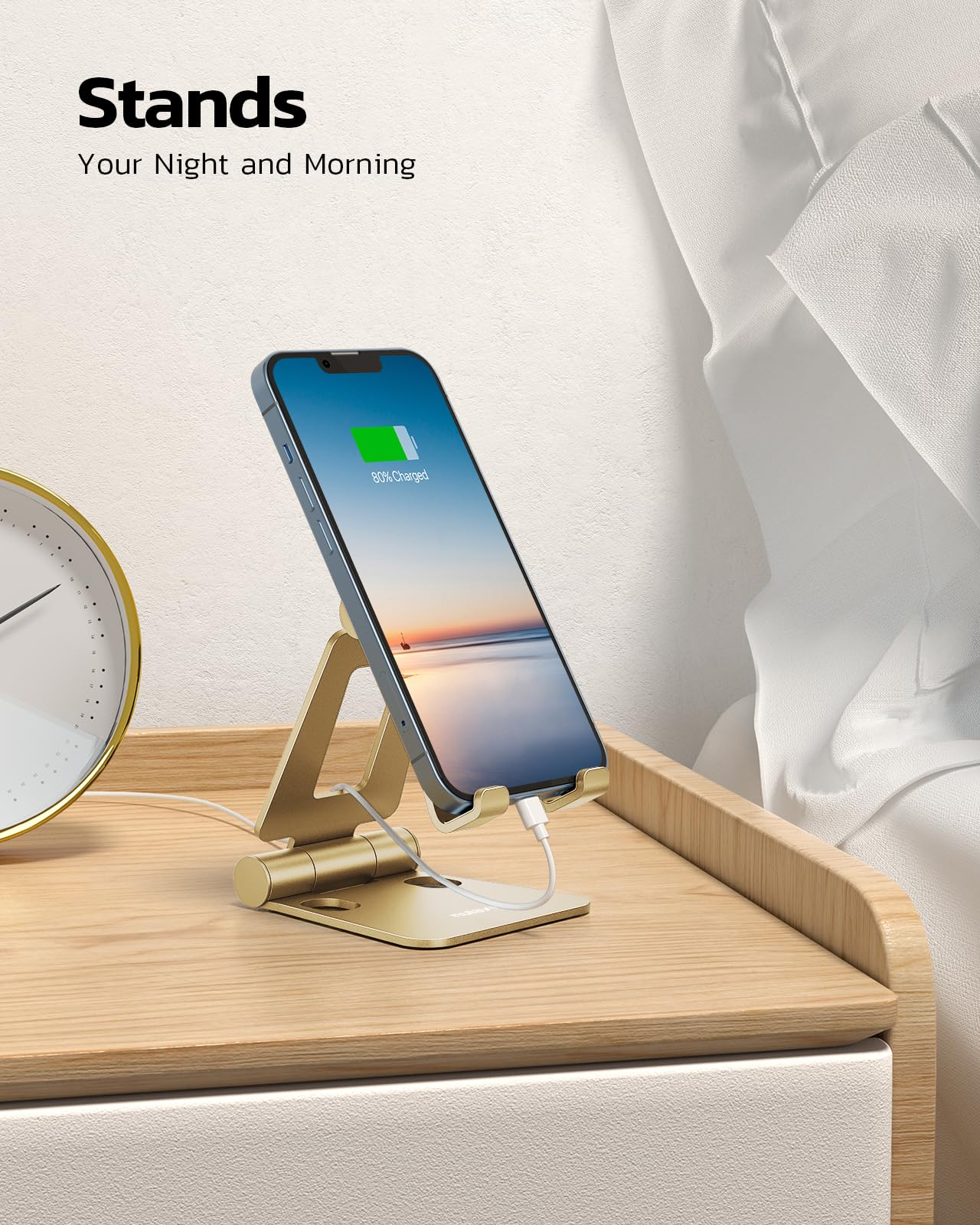 NULAXY Phone Stand, Fully Foldable Angle Height Adjustable Mobile Phone Holder Stand Dock Aluminum Desk Compatible with iPhone 15 14 13 12 11 Pro Max, HUAWEI, Galaxy, All Phones