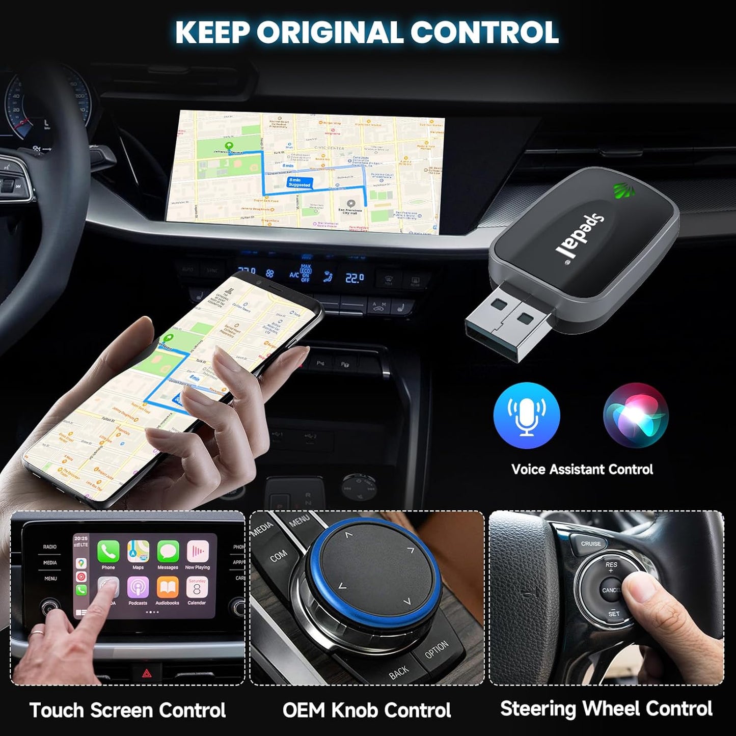 【2025 Mini Wireless CarPlay Adapter UK】Spedal 2-in-1 CarPlay & Android Auto, Converts Wired CarPlay to Wireless, Fit for Cars from 2016 & for iPhone iOS 10+ /Android 11+ Plug & Play, Fast Connection