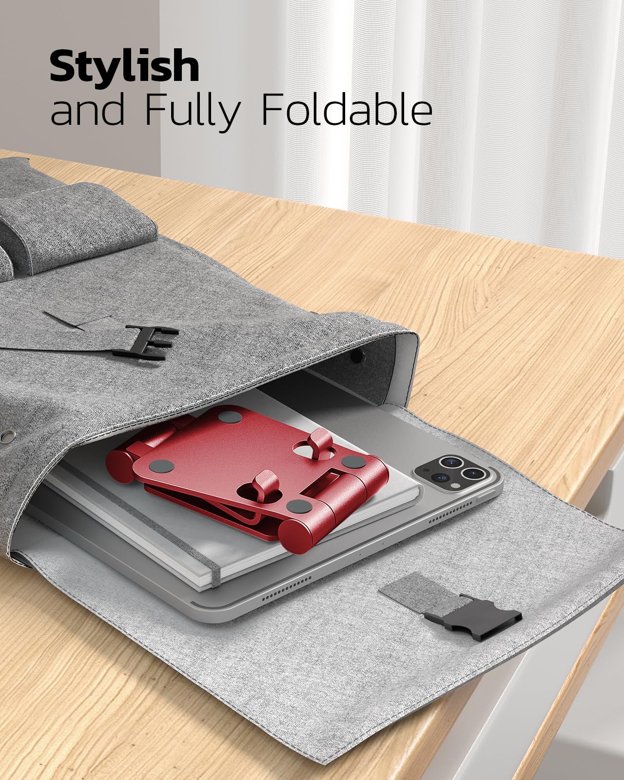 NULAXY Phone Stand, Fully Foldable Angle Height Adjustable Mobile Phone Holder Stand Dock Aluminum Desk Compatible with iPhone 15 14 13 12 11 Pro Max, HUAWEI, Galaxy, All Phones