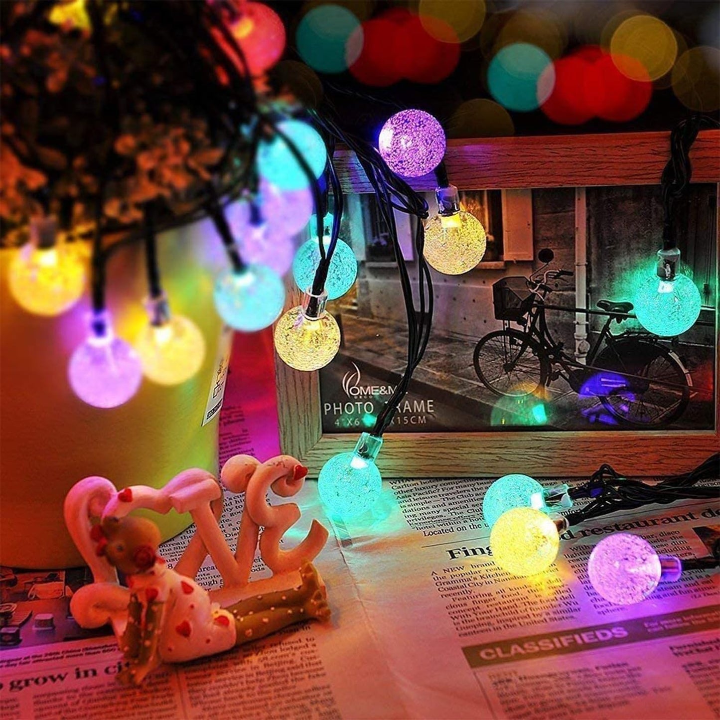 Solar Garden Lights Outdoor, 36ft 60 LED Solar String Lights Waterproof, Solar Powered Crystal Ball Indoor/Outdoor Fairy Lights Decorative Lights for Garden, Patio, Yard, Festival, Parties (White)