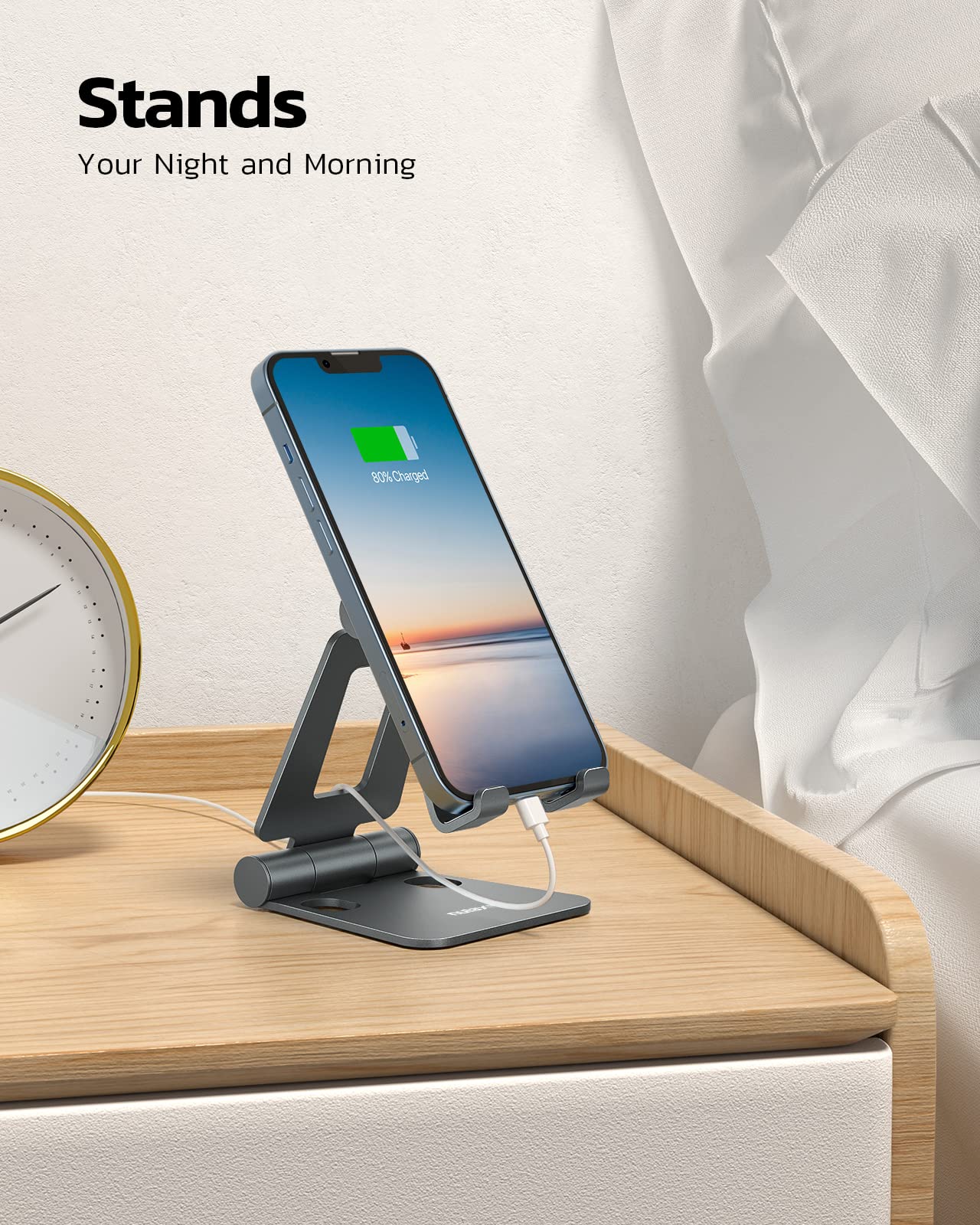 NULAXY Phone Stand, Fully Foldable Angle Height Adjustable Mobile Phone Holder Stand Dock Aluminum Desk Compatible with iPhone 15 14 13 12 11 Pro Max, HUAWEI, Galaxy, All Phones
