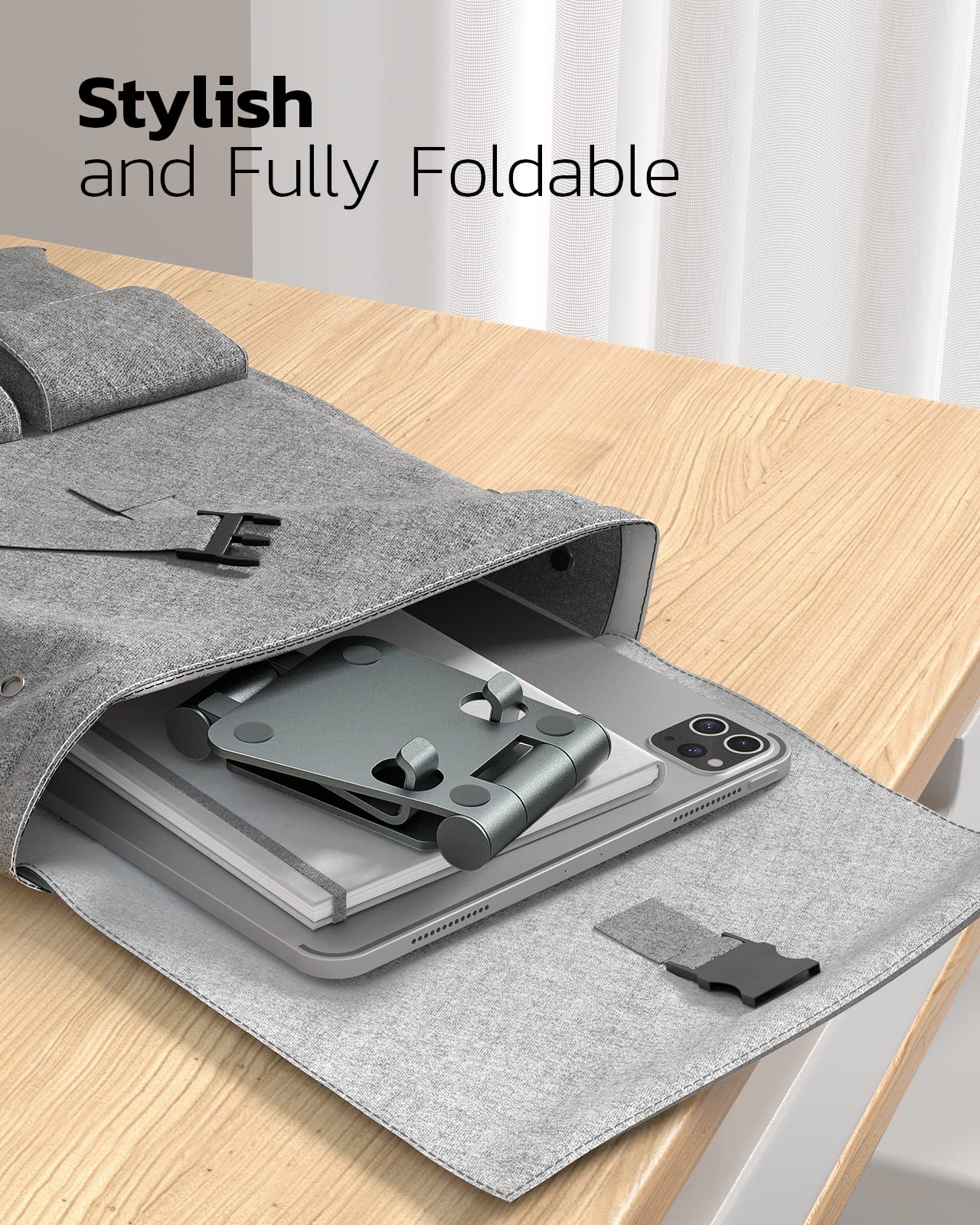 NULAXY Phone Stand, Fully Foldable Angle Height Adjustable Mobile Phone Holder Stand Dock Aluminum Desk Compatible with iPhone 15 14 13 12 11 Pro Max, HUAWEI, Galaxy, All Phones