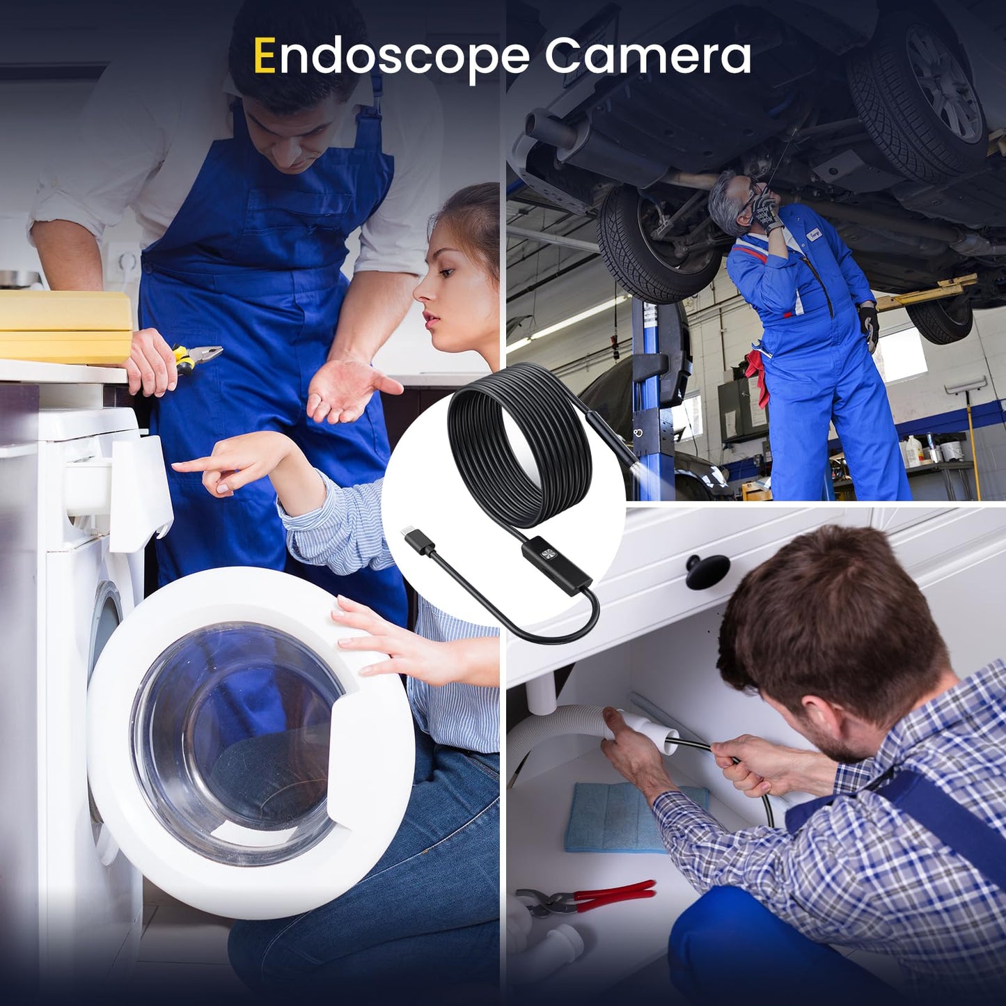 FORKODA Endoscope Inspection Camera - 1920 HD Flexible Rigid Snake Inspection Camera, 8 LED Lights Adjustable IP67 Waterproof Probe Drain Endoscope Camera for Android and iOS(16.4 ft/ 5m)