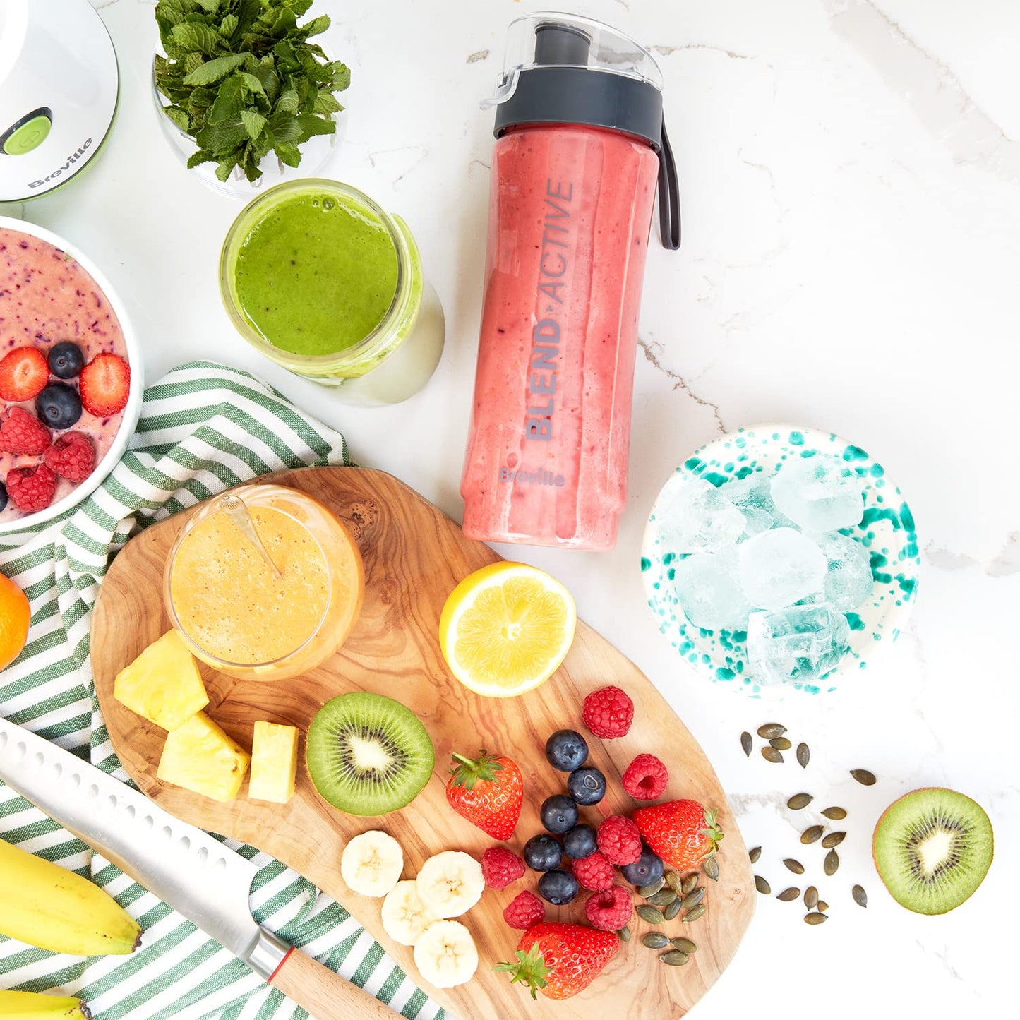 Breville Blend Active Personal Blender & Smoothie Maker | 350W | 2 Portable Blend Active Bottles (600ml) |Leak Proof Lids White & Green