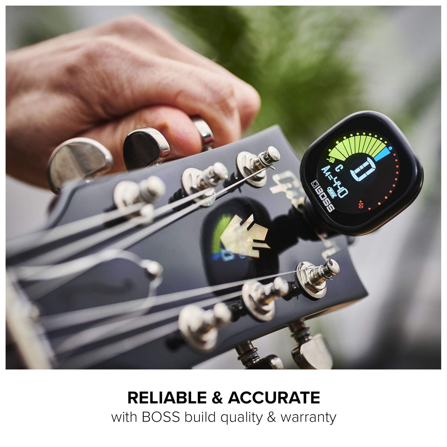 BOSS TU-02 Chromatic Clip-On Tuner for Guitar, Bass & Ukulele – Precise Battery-Powered Tuner with High-Contrast Color Display, Black