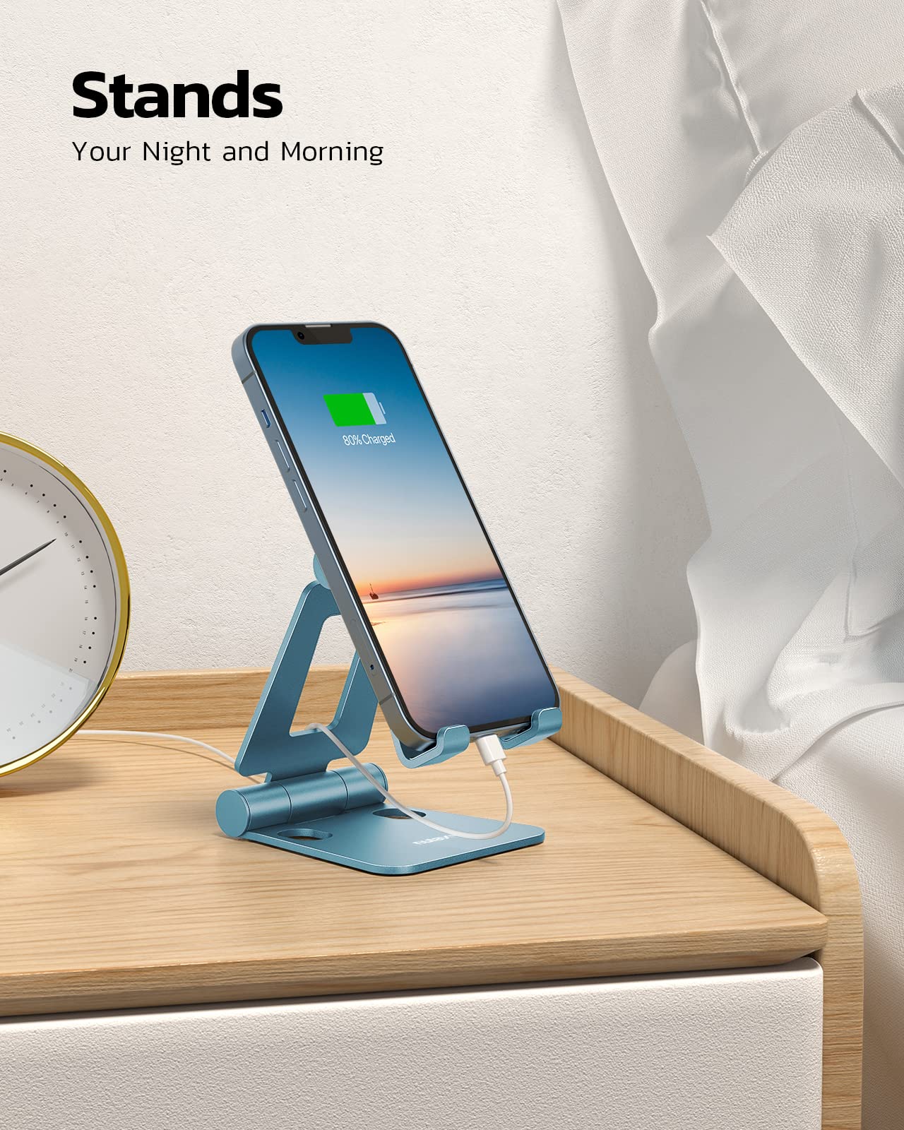NULAXY Phone Stand, Fully Foldable Angle Height Adjustable Mobile Phone Holder Stand Dock Aluminum Desk Compatible with iPhone 15 14 13 12 11 Pro Max, HUAWEI, Galaxy, All Phones