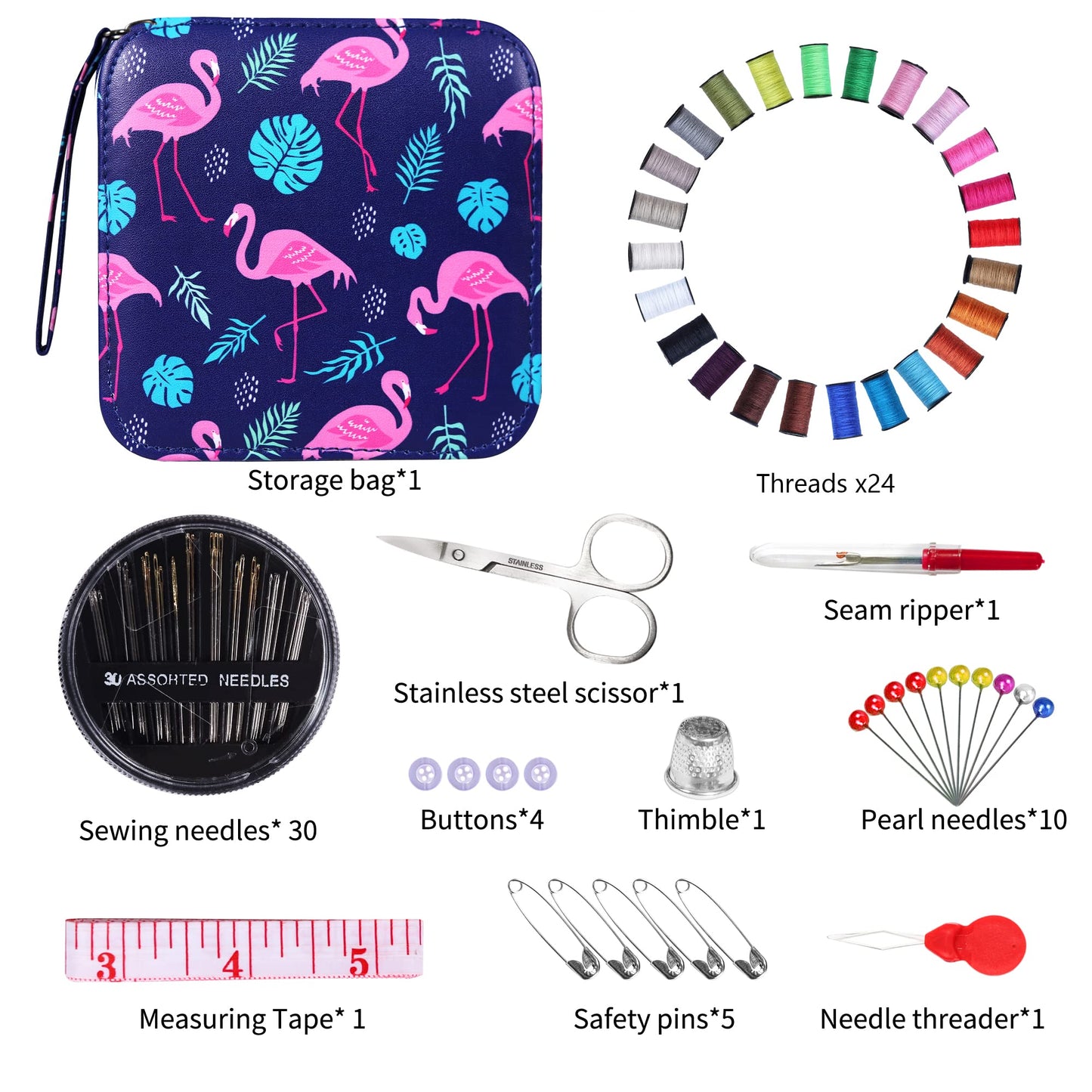 AUERVO Travel Mini Sewing Kit, Over 70 Premium Supplies, Filled with Needles, Scissors, Thimble, Thread, Tape Measure