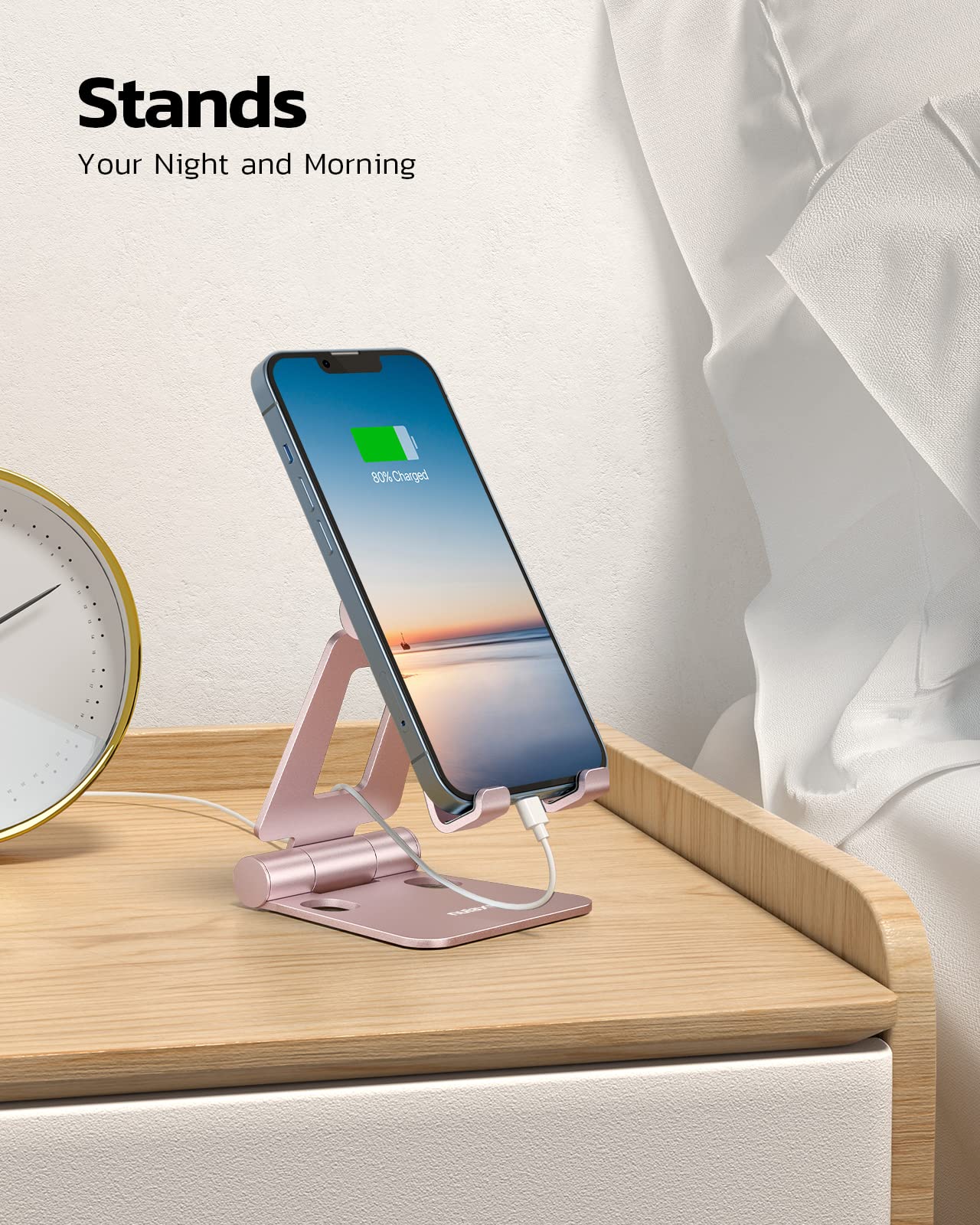 NULAXY Phone Stand, Fully Foldable Angle Height Adjustable Mobile Phone Holder Stand Dock Aluminum Desk Compatible with iPhone 15 14 13 12 11 Pro Max, HUAWEI, Galaxy, All Phones