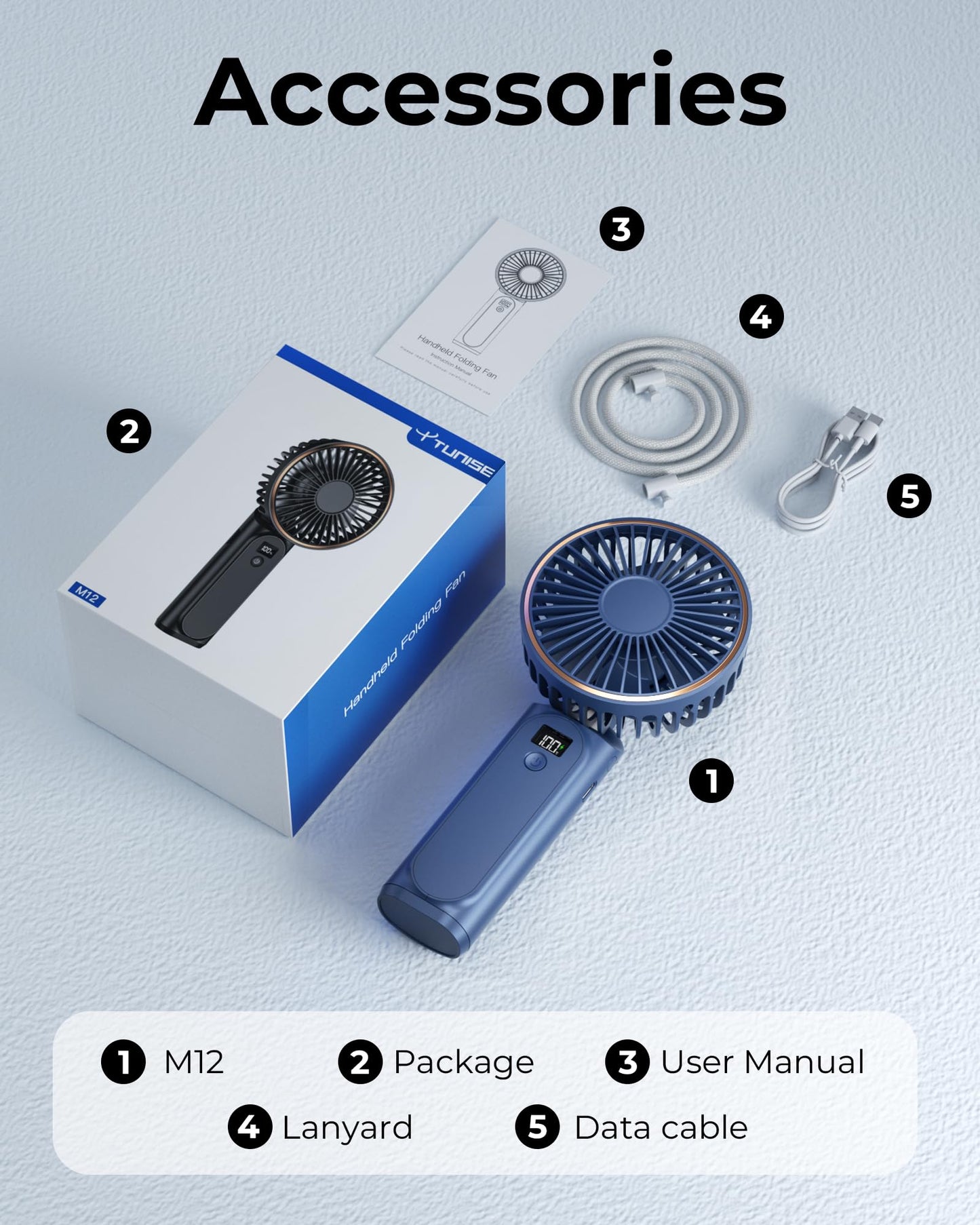 TUNISE Handheld Fan – 4000mAh Portable Rechargeable Fan with LED Display, 6 Speeds, 180° Adjustable, Power Bank Function for Travel & Home