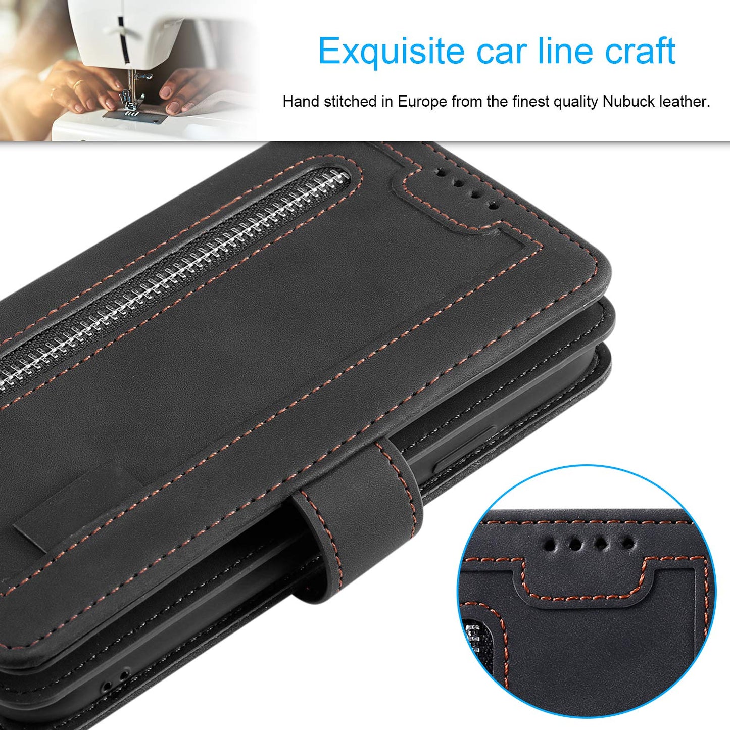 UEEBAI Wallet Case for Samsung Galaxy A15 – Retro PU Leather Flip Cover with 9 Card Slots, Zipper Pocket, Magnetic Closure, Kickstand & Wrist Strap, Shockproof Protective Case