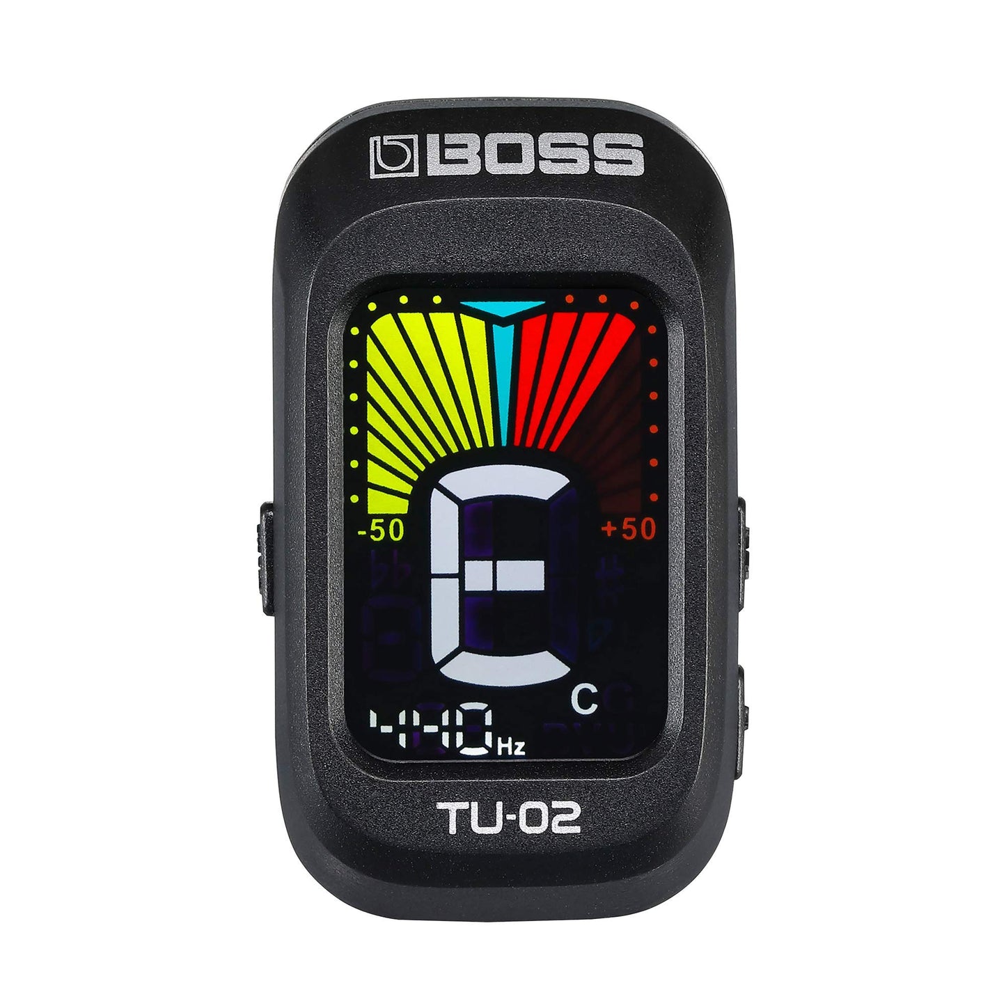 BOSS TU-02 Chromatic Clip-On Tuner for Guitar, Bass & Ukulele – Precise Battery-Powered Tuner with High-Contrast Color Display, Black
