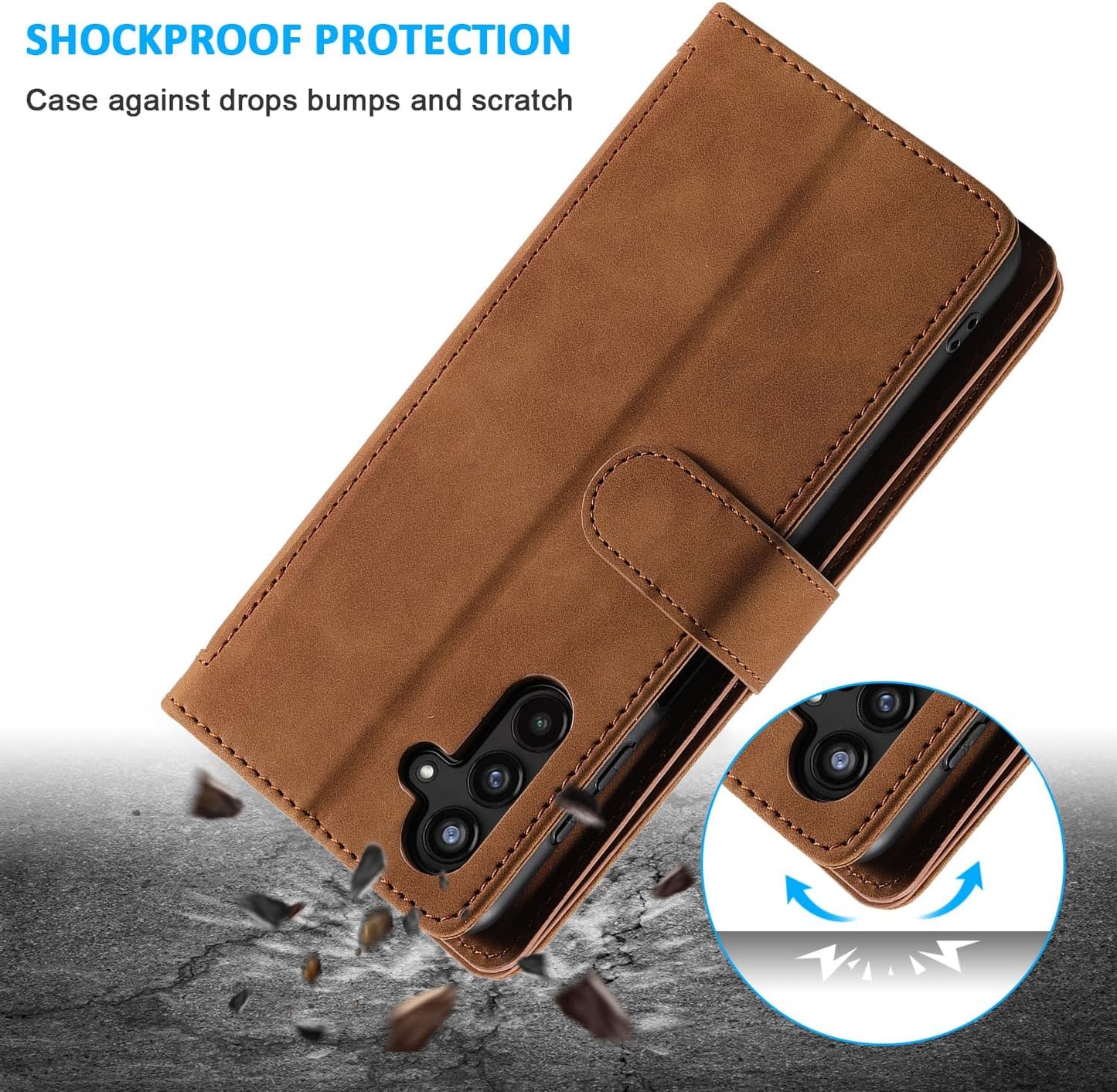 UEEBAI Wallet Case for Samsung Galaxy A15 – Retro PU Leather Flip Cover with 9 Card Slots, Zipper Pocket, Magnetic Closure, Kickstand & Wrist Strap, Shockproof Protective Case