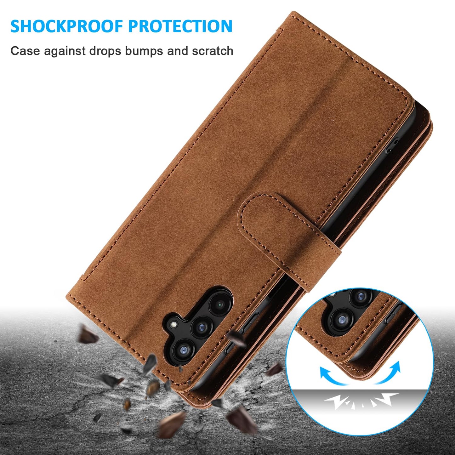 UEEBAI Wallet Case for Samsung Galaxy A15 – Retro PU Leather Flip Cover with 9 Card Slots, Zipper Pocket, Magnetic Closure, Kickstand & Wrist Strap, Shockproof Protective Case