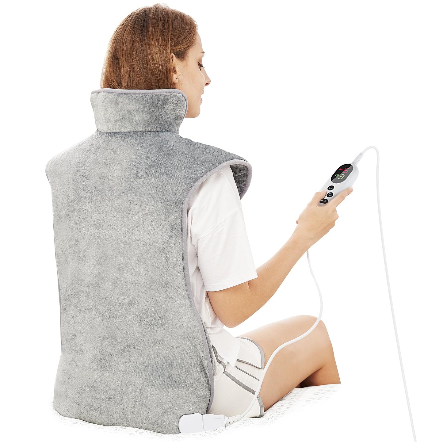 Electric Heating Pad for Back Pain Relief, Neck and Shoulders (60x100cm) Fast-Heat Heated Warmer with Waist Strap, 6 Heat Levels, Auto-Off Timer, Mia&Coco - Comfort Grey