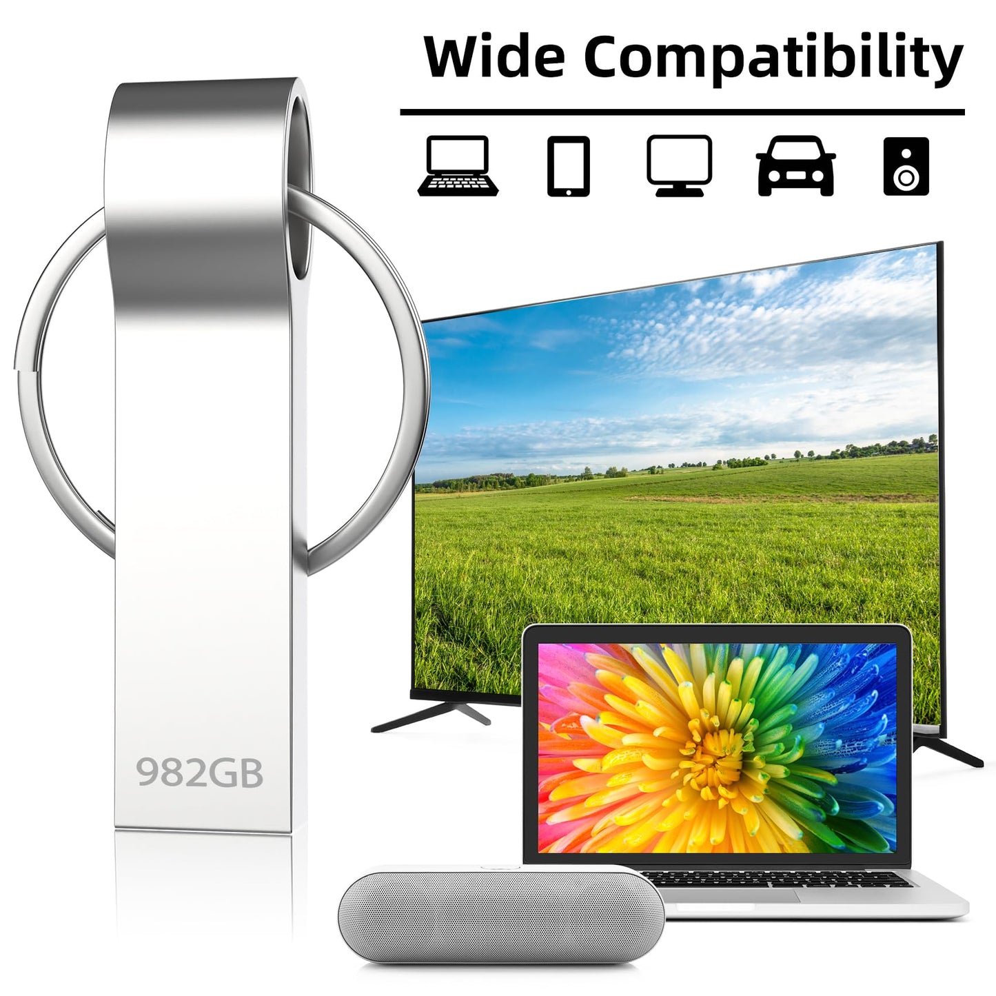 Deeiqeyp 982GB USB 3.0 Flash Drive – Metal Waterproof Thumb Drive for PC, Laptop, TV, Data Storage & Backup