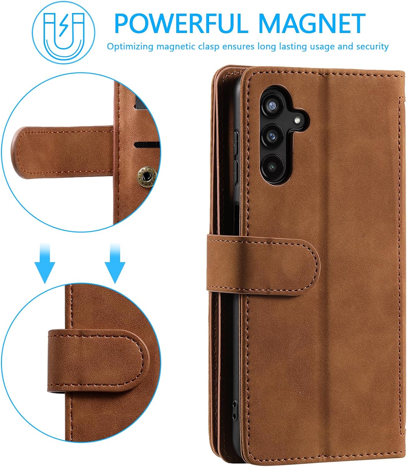 UEEBAI Wallet Case for Samsung Galaxy A15 – Retro PU Leather Flip Cover with 9 Card Slots, Zipper Pocket, Magnetic Closure, Kickstand & Wrist Strap, Shockproof Protective Case
