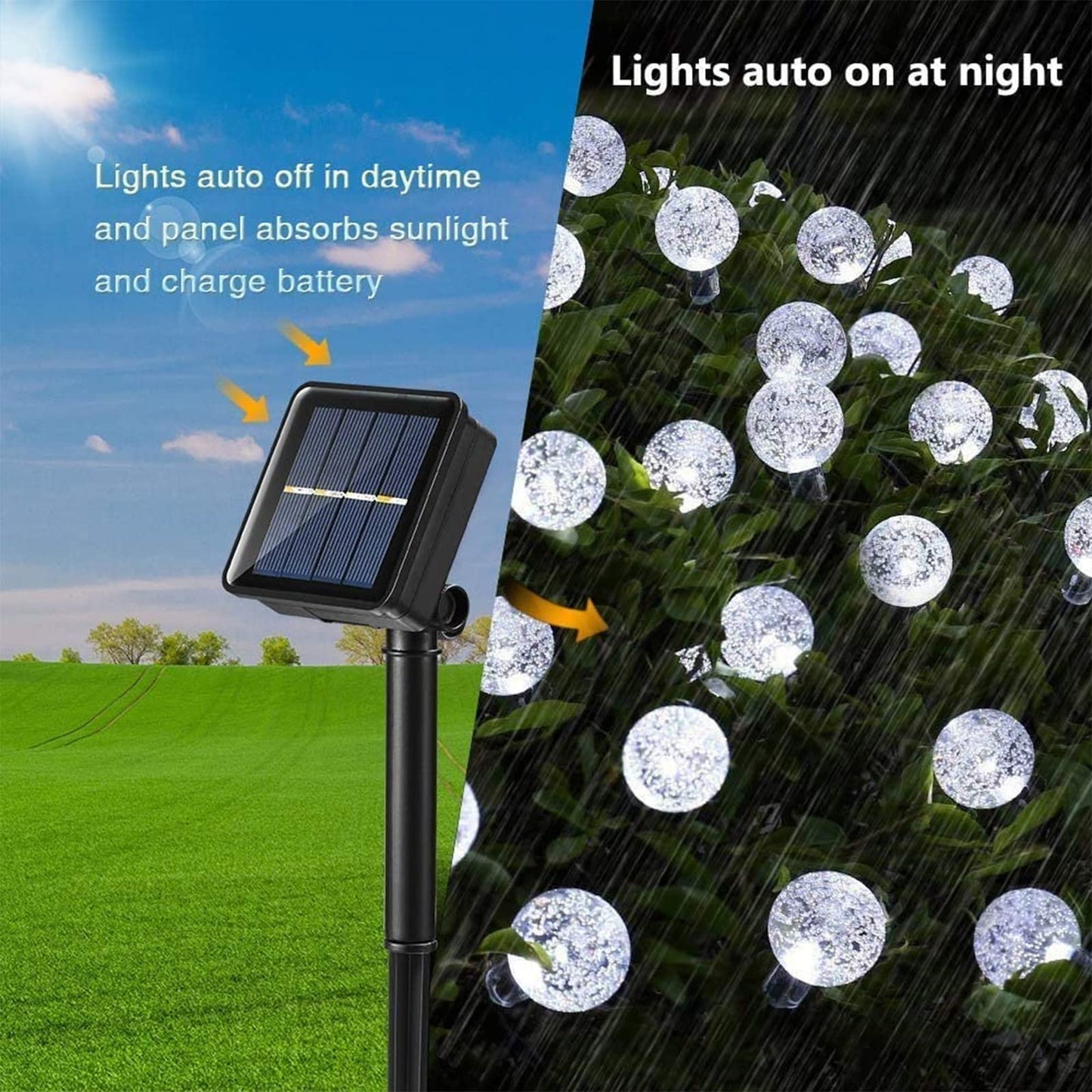 Solar Garden Lights Outdoor, 36ft 60 LED Solar String Lights Waterproof, Solar Powered Crystal Ball Indoor/Outdoor Fairy Lights Decorative Lights for Garden, Patio, Yard, Festival, Parties (White)