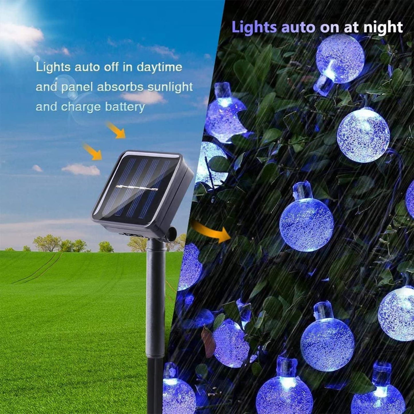 Solar Garden Lights Outdoor, 36ft 60 LED Solar String Lights Waterproof, Solar Powered Crystal Ball Indoor/Outdoor Fairy Lights Decorative Lights for Garden, Patio, Yard, Festival, Parties (White)