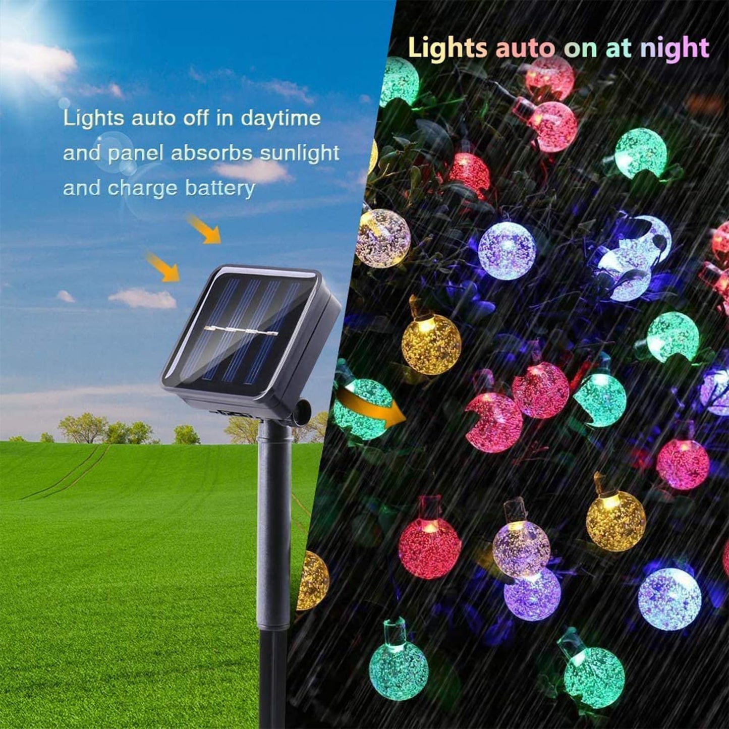 Solar Garden Lights Outdoor, 36ft 60 LED Solar String Lights Waterproof, Solar Powered Crystal Ball Indoor/Outdoor Fairy Lights Decorative Lights for Garden, Patio, Yard, Festival, Parties (White)
