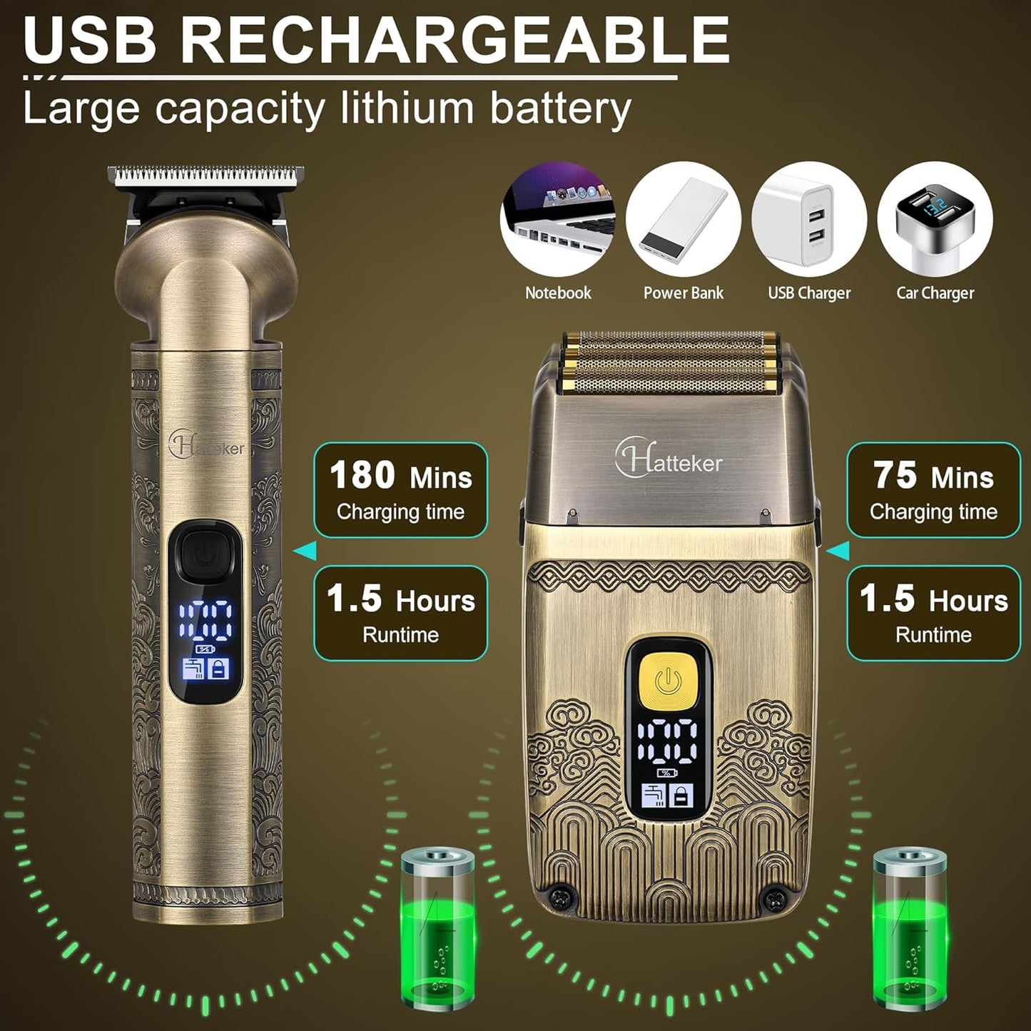 Hatteker Beard Trimmer Kit Professional Hair Clipper Zero Gapped T-Blade Electric Razor Shaver for Nose Ear Body Face Mustache for Men Cordless Grooming Kit Waterproof 8 in 1