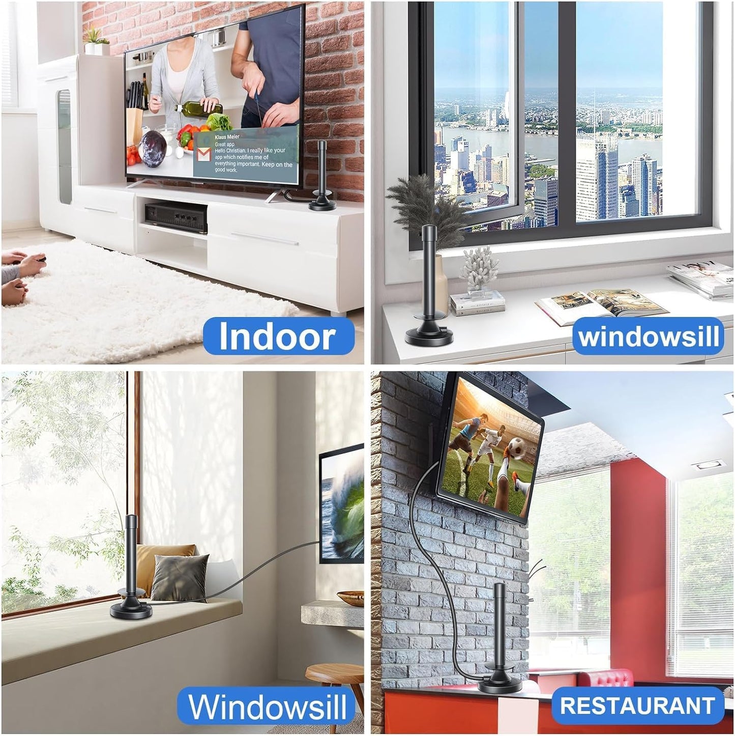 TV Aerial - Indoor TV Aerial for Smart TV with Signal Booster - Digital TV Aerial for Freeview TV Miles Long Range Support