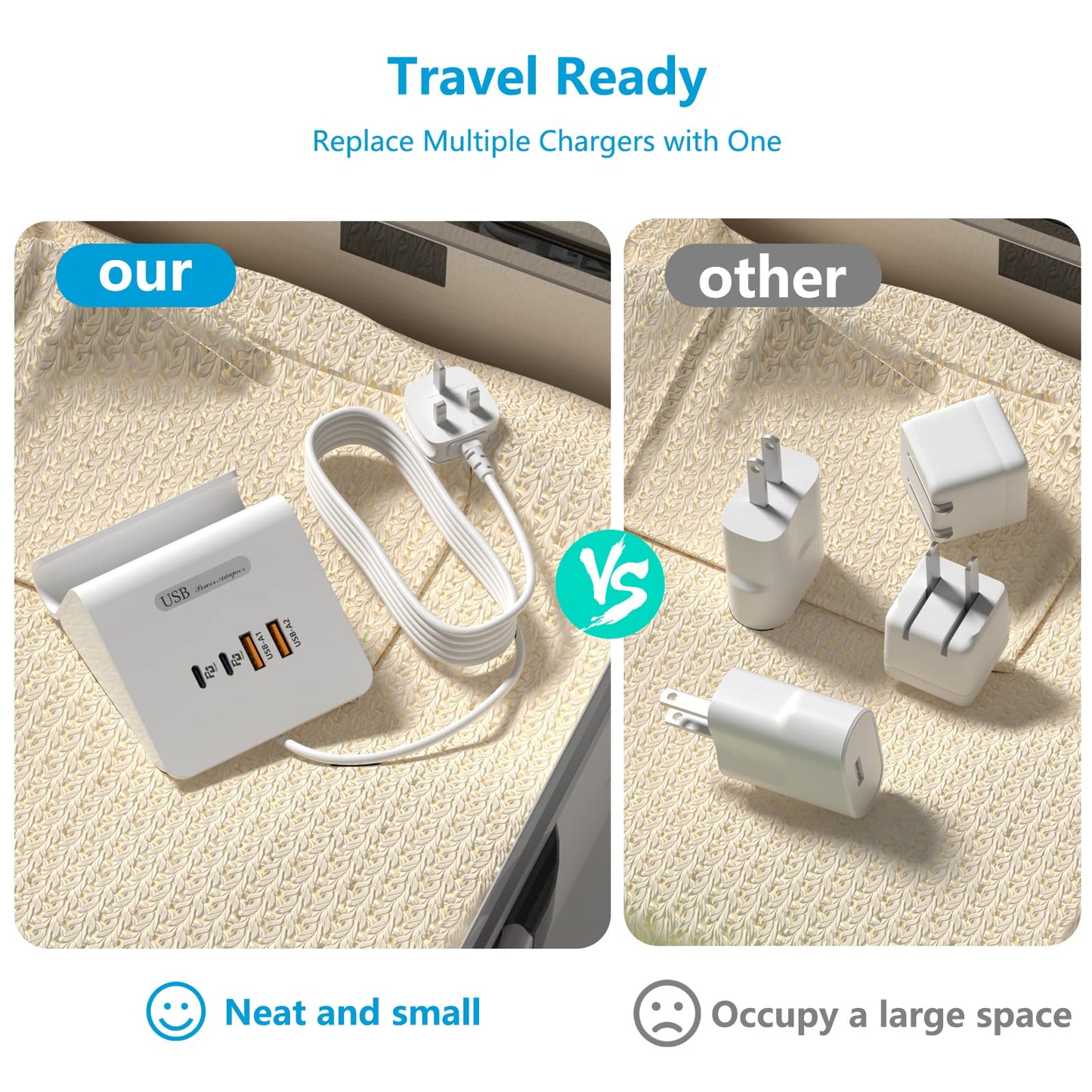 Qurzou USB Charging Station 25W USB Fast Charger Plug,Multi USB Wall Charger for iPhone 15/14/13/12,Samsung Galaxy S23/S22/S21,Android etc