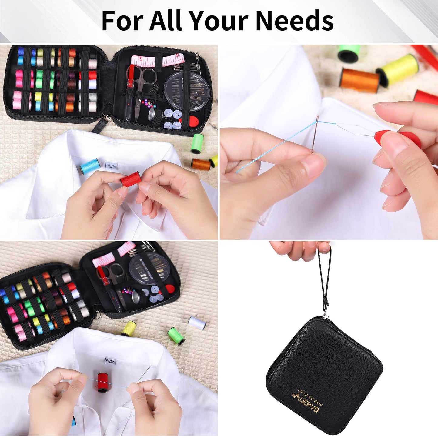 AUERVO Travel Mini Sewing Kit, Over 70 Premium Supplies, Filled with Needles, Scissors, Thimble, Thread, Tape Measure