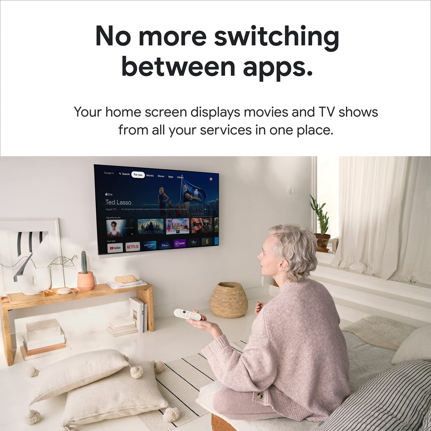 Chromecast with Google TV (4K) Snow – Stream Netflix, NOWTV & More in 4K HDR with Voice Search
