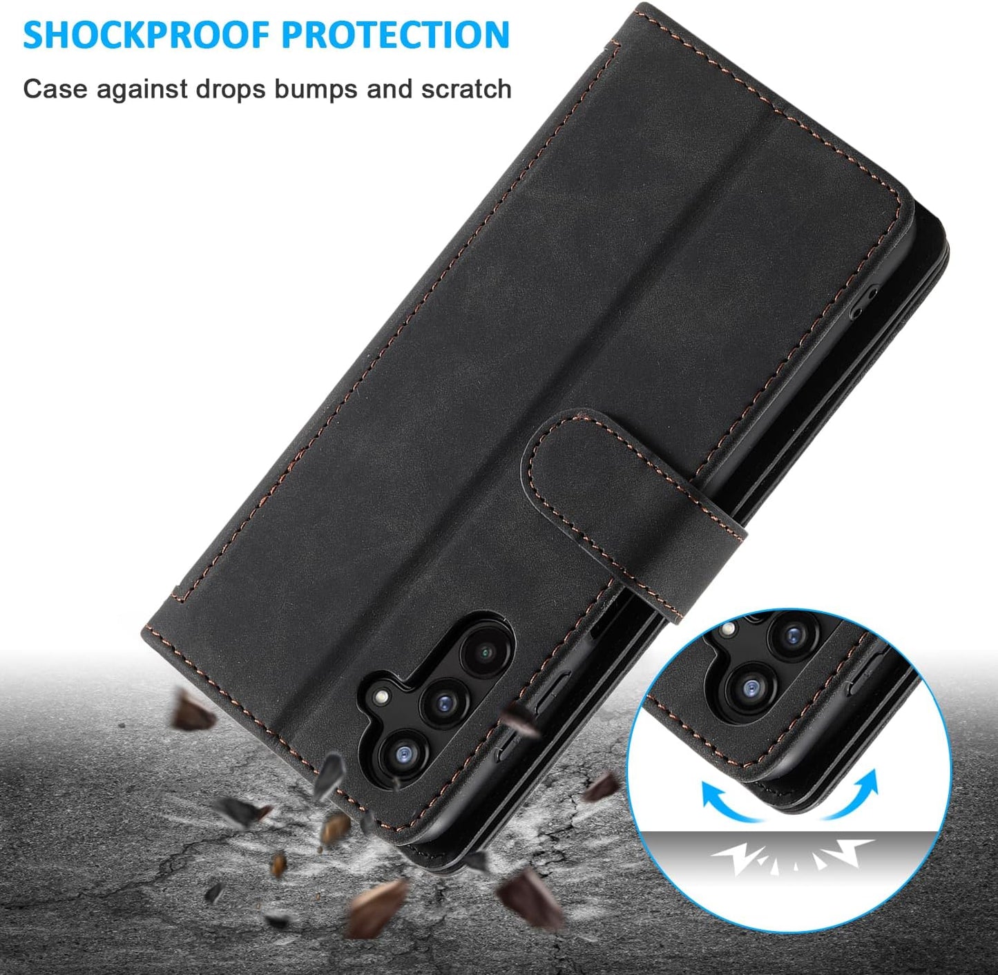 UEEBAI Wallet Case for Samsung Galaxy A15 – Retro PU Leather Flip Cover with 9 Card Slots, Zipper Pocket, Magnetic Closure, Kickstand & Wrist Strap, Shockproof Protective Case