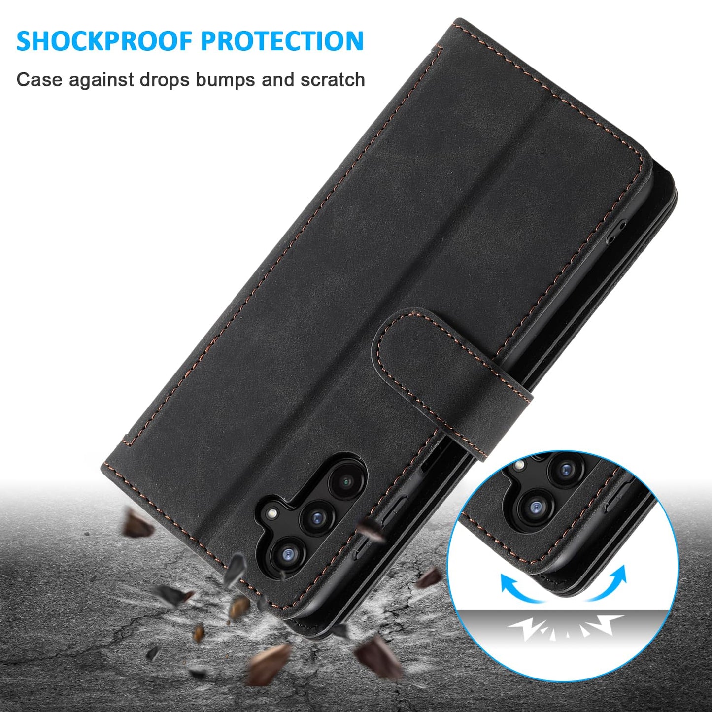 UEEBAI Wallet Case for Samsung Galaxy A15 – Retro PU Leather Flip Cover with 9 Card Slots, Zipper Pocket, Magnetic Closure, Kickstand & Wrist Strap, Shockproof Protective Case