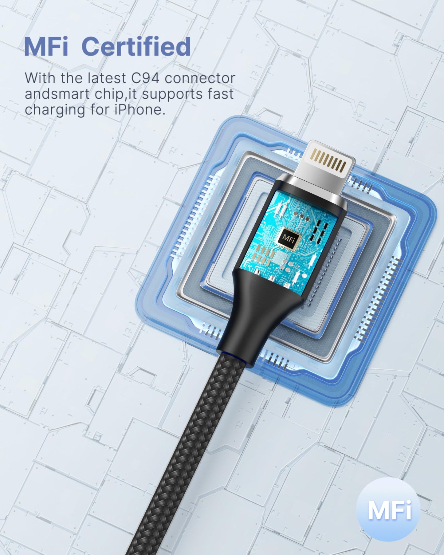 Aioneus iPhone Charger Cable 2M, MFi Certified Lightning Fast Charging Cable Lead Nylon Lightning to USB Cable for iPhone 14 13 12 11 Pro Max XS XR X 8 7 6 Plus 5 SE