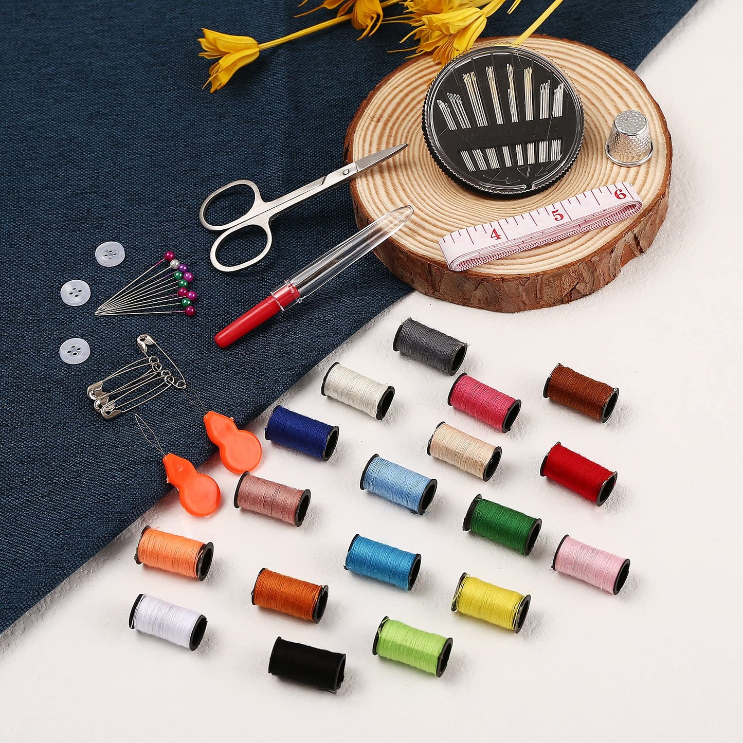 AUERVO Travel Mini Sewing Kit, Over 70 Premium Supplies, Filled with Needles, Scissors, Thimble, Thread, Tape Measure