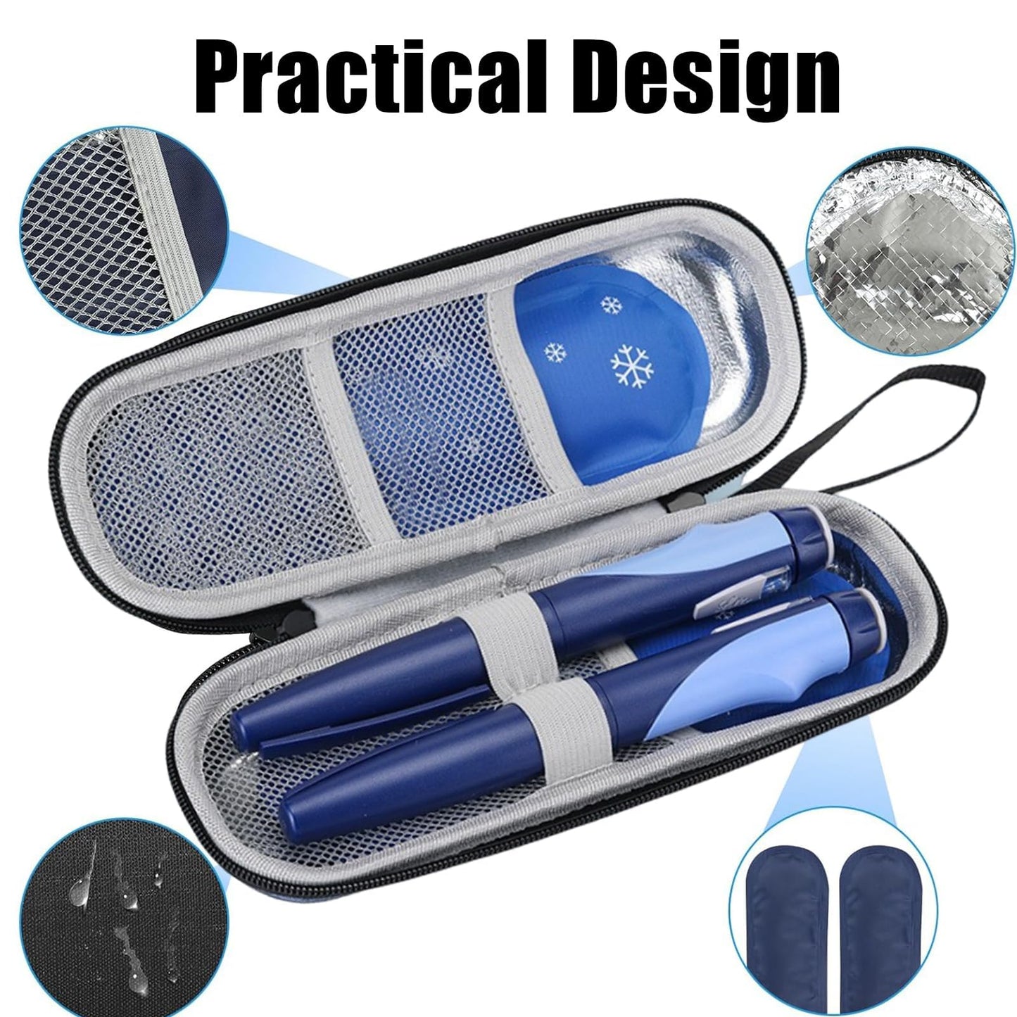 ARROMI Monjaro Insulin Cooler Travel Case – Diabetic Medicine Bag with 2 Ice Packs for Supplies (Blue)