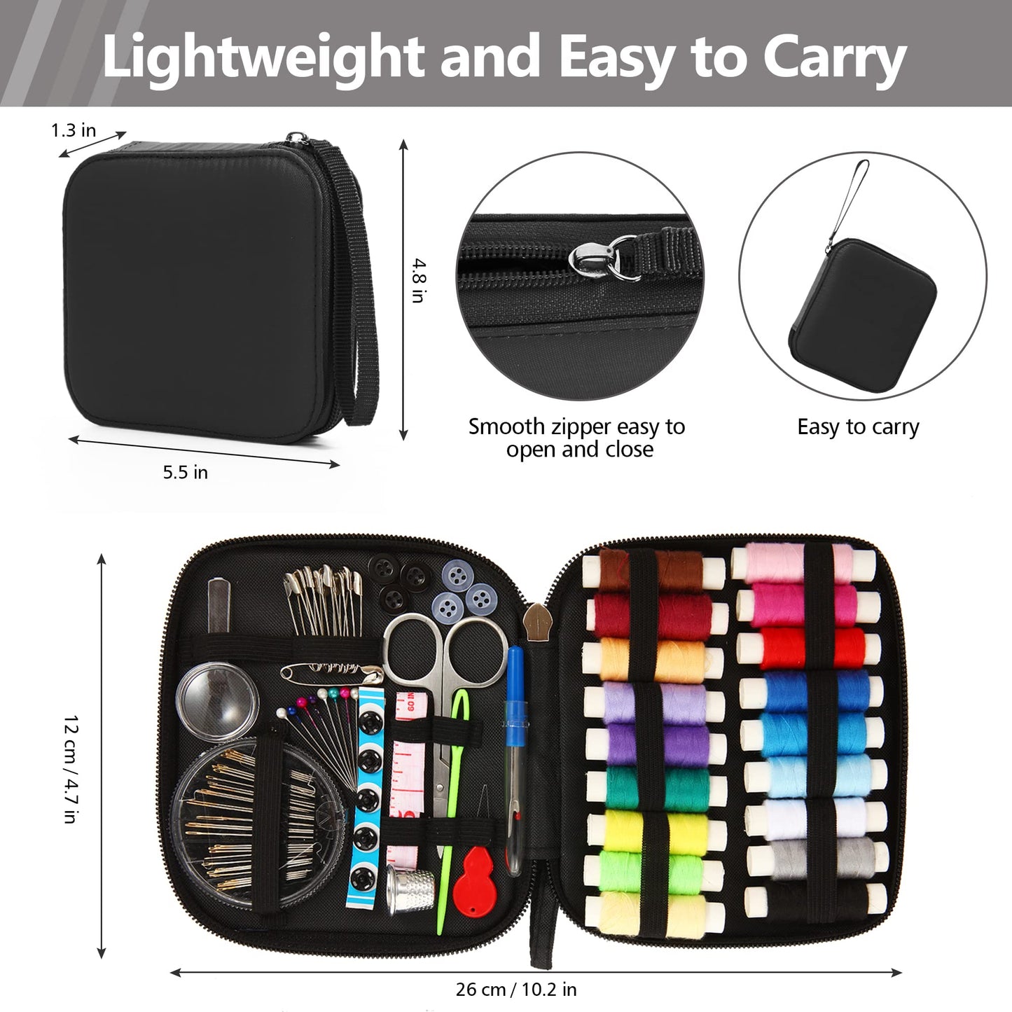 AUERVO Travel Mini Sewing Kit, Over 70 Premium Supplies, Filled with Needles, Scissors, Thimble, Thread, Tape Measure