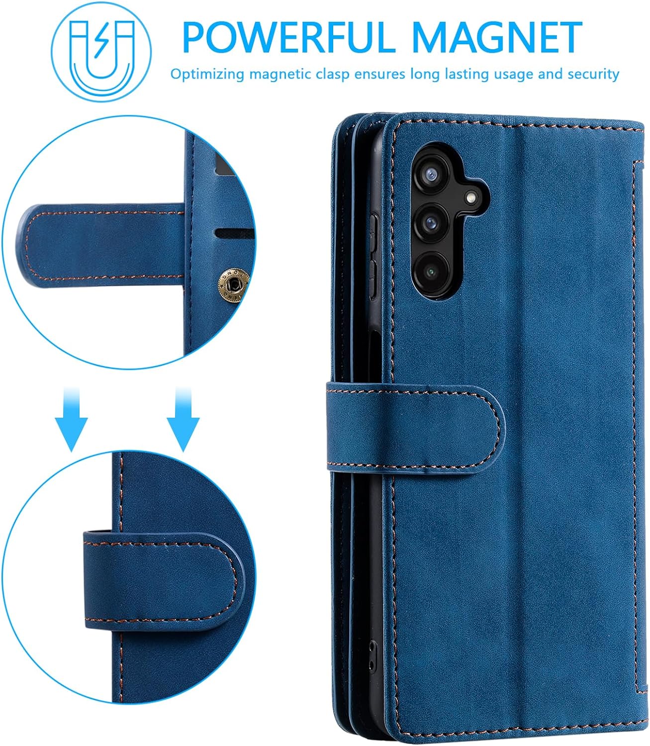 UEEBAI Wallet Case for Samsung Galaxy A15 – Retro PU Leather Flip Cover with 9 Card Slots, Zipper Pocket, Magnetic Closure, Kickstand & Wrist Strap, Shockproof Protective Case