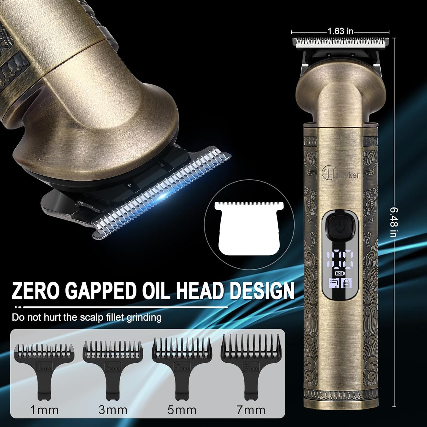 Hatteker Beard Trimmer Kit Professional Hair Clipper Zero Gapped T-Blade Electric Razor Shaver for Nose Ear Body Face Mustache for Men Cordless Grooming Kit Waterproof 8 in 1