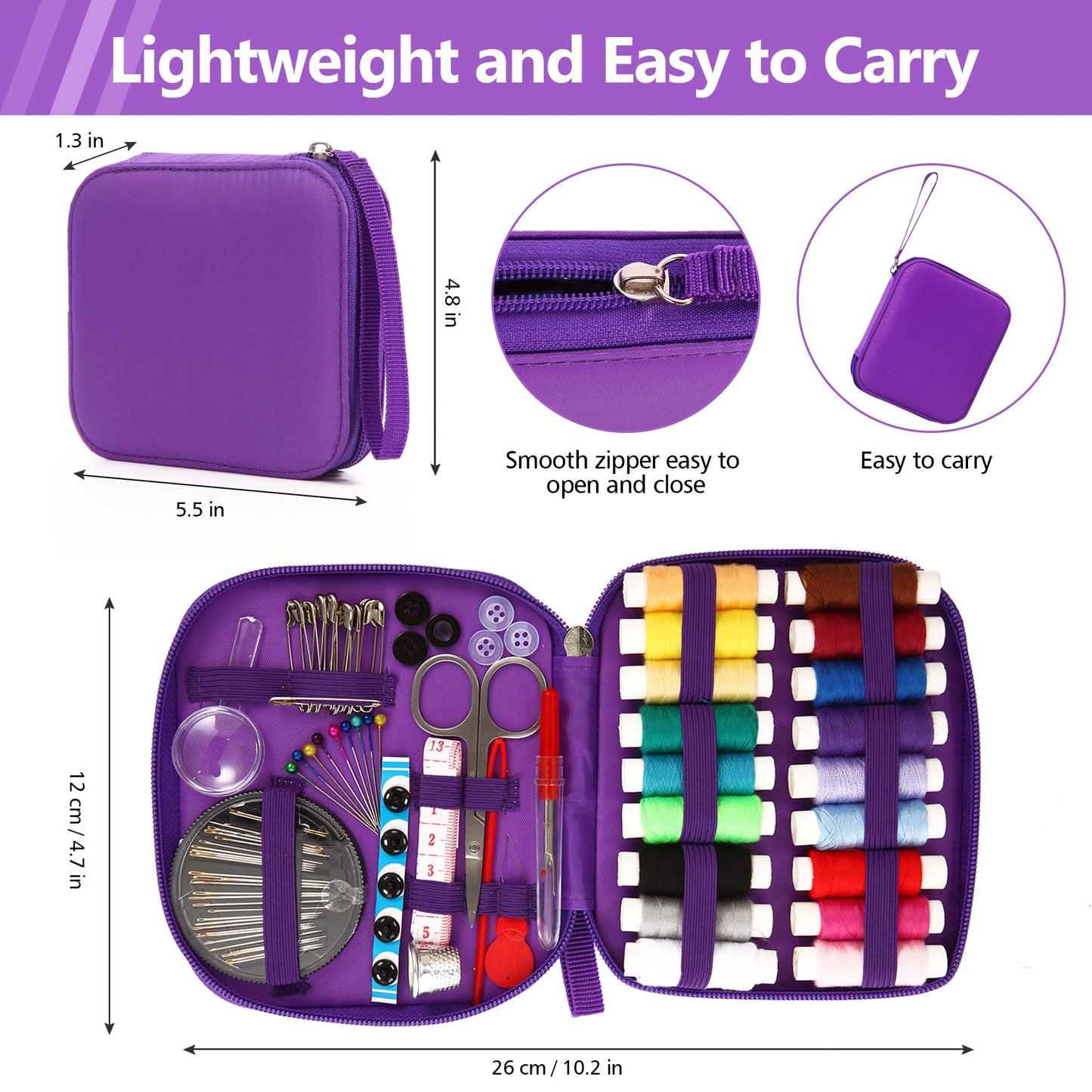 AUERVO Travel Mini Sewing Kit, Over 70 Premium Supplies, Filled with Needles, Scissors, Thimble, Thread, Tape Measure