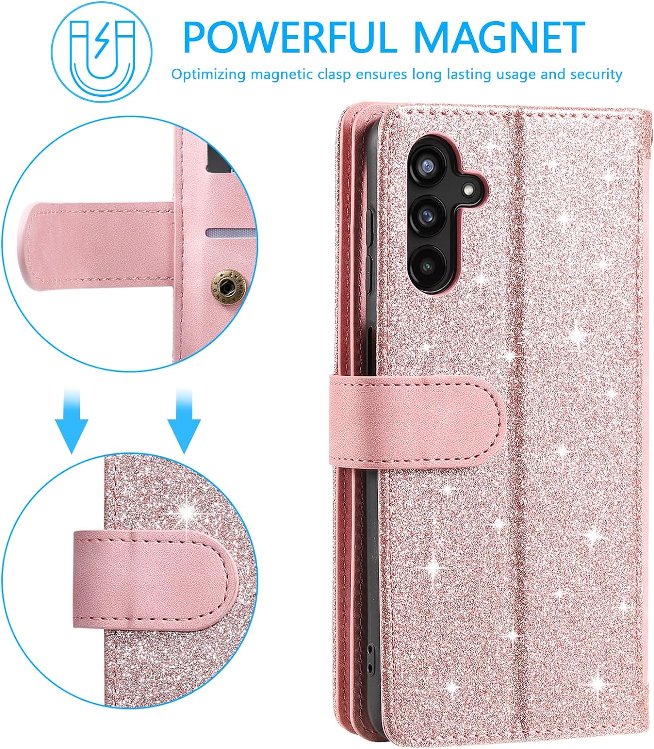 UEEBAI Wallet Case for Samsung Galaxy A15 – Retro PU Leather Flip Cover with 9 Card Slots, Zipper Pocket, Magnetic Closure, Kickstand & Wrist Strap, Shockproof Protective Case