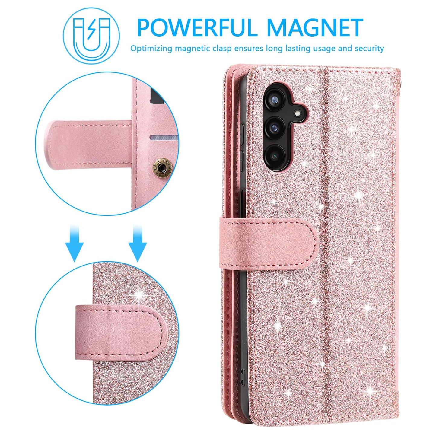 UEEBAI Wallet Case for Samsung Galaxy A15 – Retro PU Leather Flip Cover with 9 Card Slots, Zipper Pocket, Magnetic Closure, Kickstand & Wrist Strap, Shockproof Protective Case