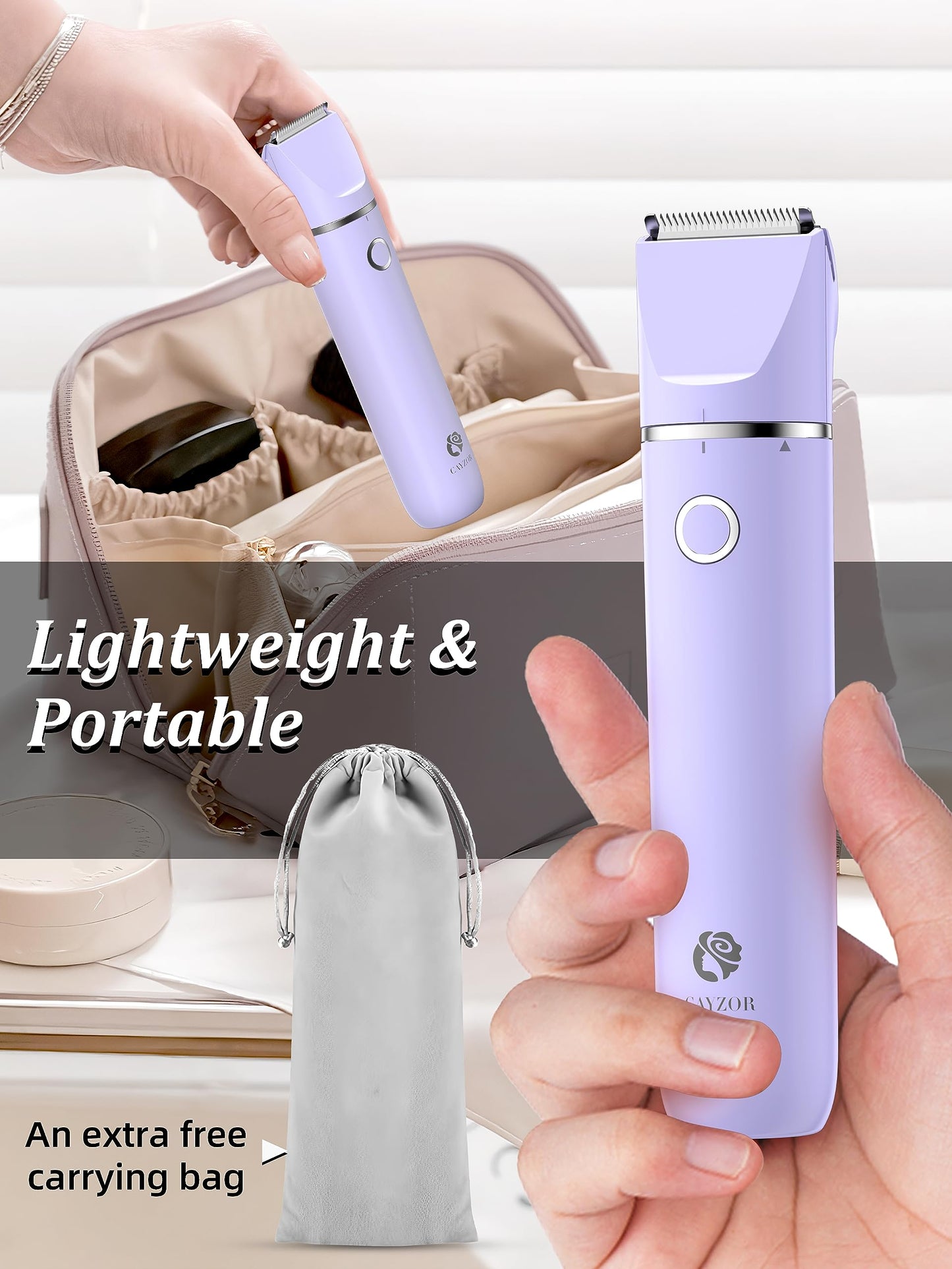 Cayzor Waterproof 2-in-1 Facial Hair Removal Trimmer for Women – Cordless Electric Bikini Razor for Face, Upper Lip, Chin, Armpit, Legs (Purple)