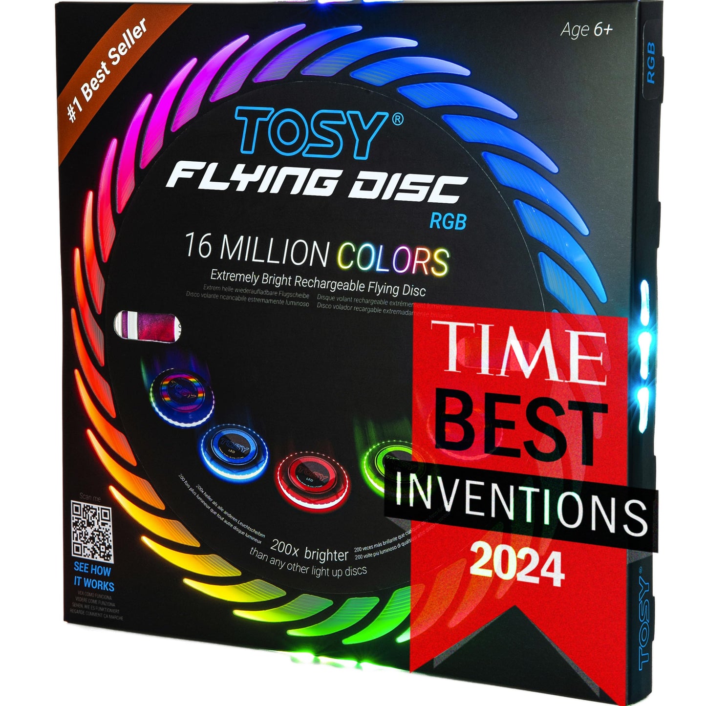 TOSY Flying Disc - 16 Million Color RGB LEDs, Extremely Bright, Smart Modes, Auto Light Up, Rechargeable, Waterproof, Birthday, Camping Gift, 175g Frisbee