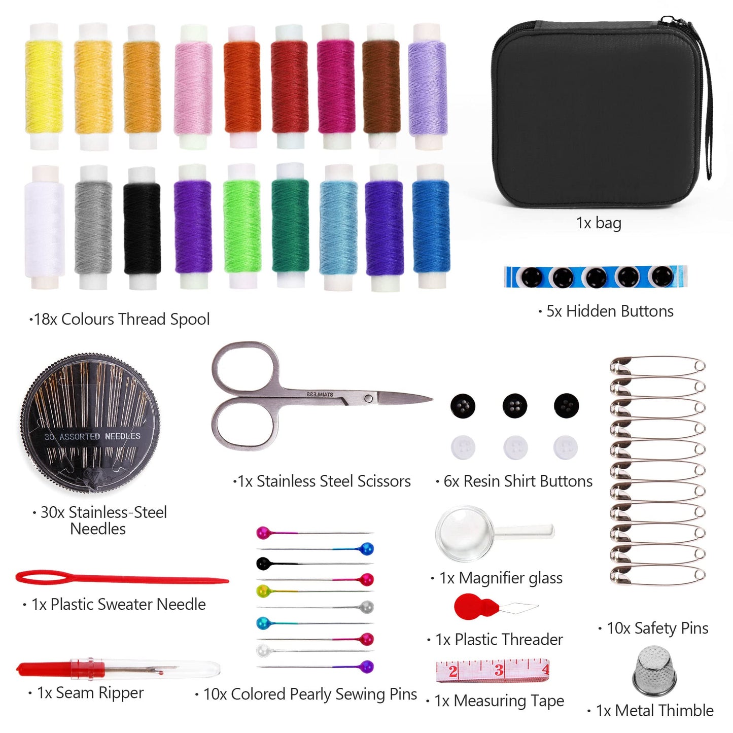 AUERVO Travel Mini Sewing Kit, Over 70 Premium Supplies, Filled with Needles, Scissors, Thimble, Thread, Tape Measure