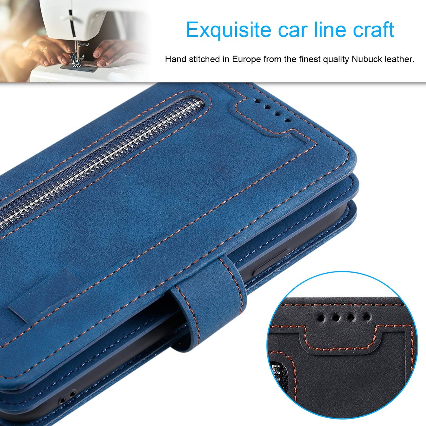 UEEBAI Wallet Case for Samsung Galaxy A15 – Retro PU Leather Flip Cover with 9 Card Slots, Zipper Pocket, Magnetic Closure, Kickstand & Wrist Strap, Shockproof Protective Case